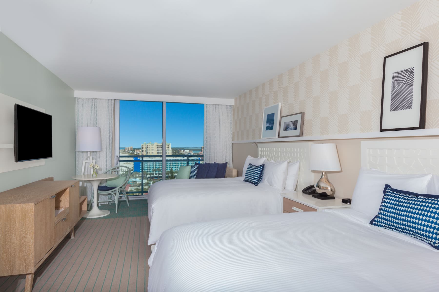 Guest room at the Wyndham Grand Clearwater Beach in Clearwater, Florida