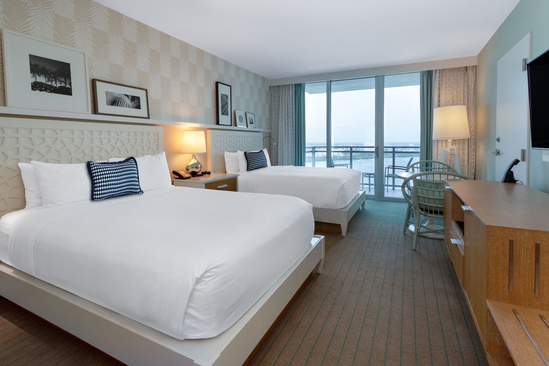Guest room at the Wyndham Grand Clearwater Beach in Clearwater, Florida