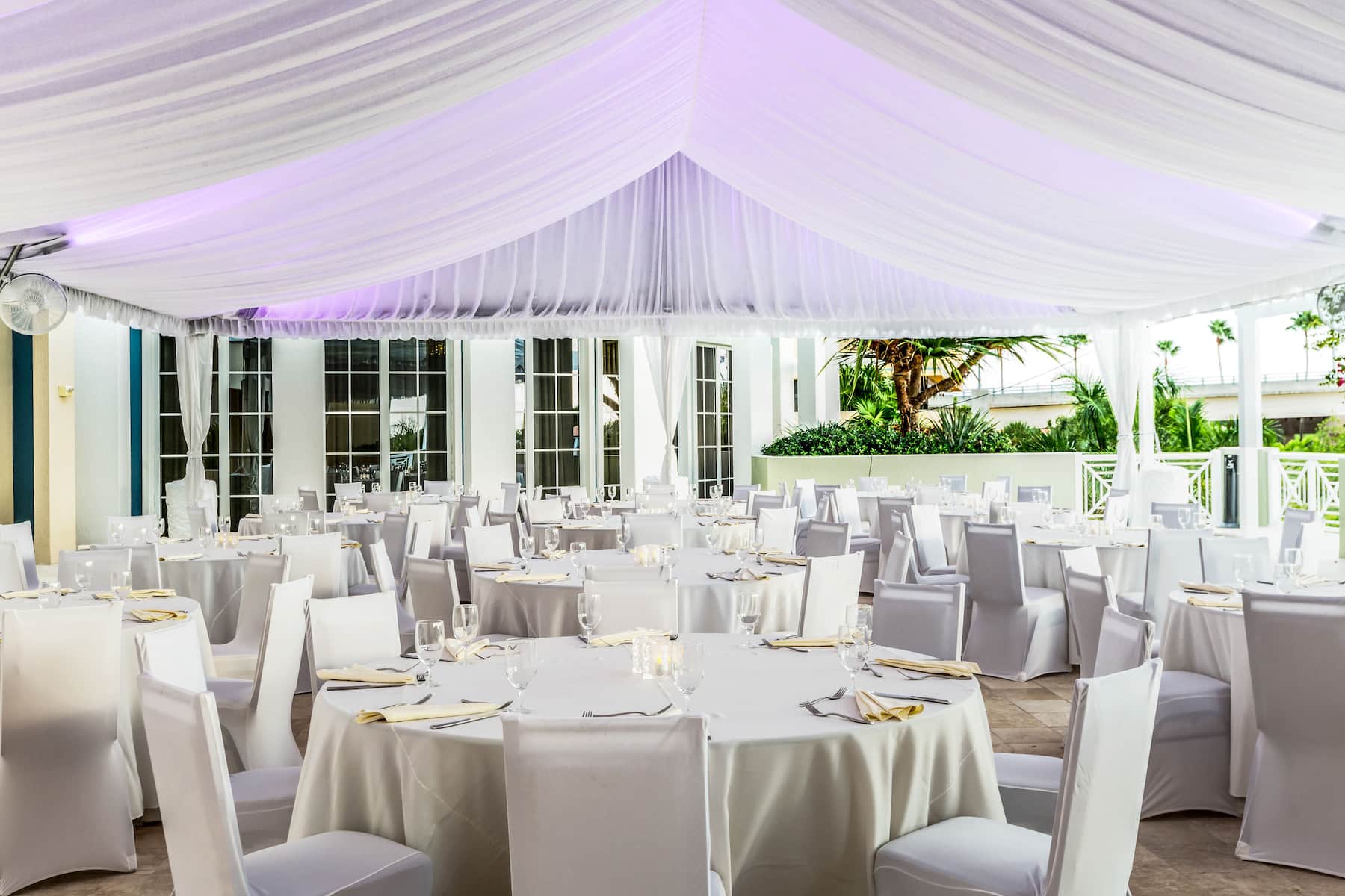 Wyndham Grand Jupiter at Harbourside Place ballroom banquet rounds in Jupiter, Florida