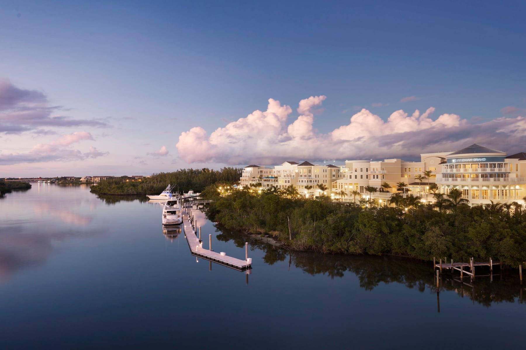 Exterior of Wyndham Grand Jupiter at Harbourside Place hotel in Jupiter, Florida