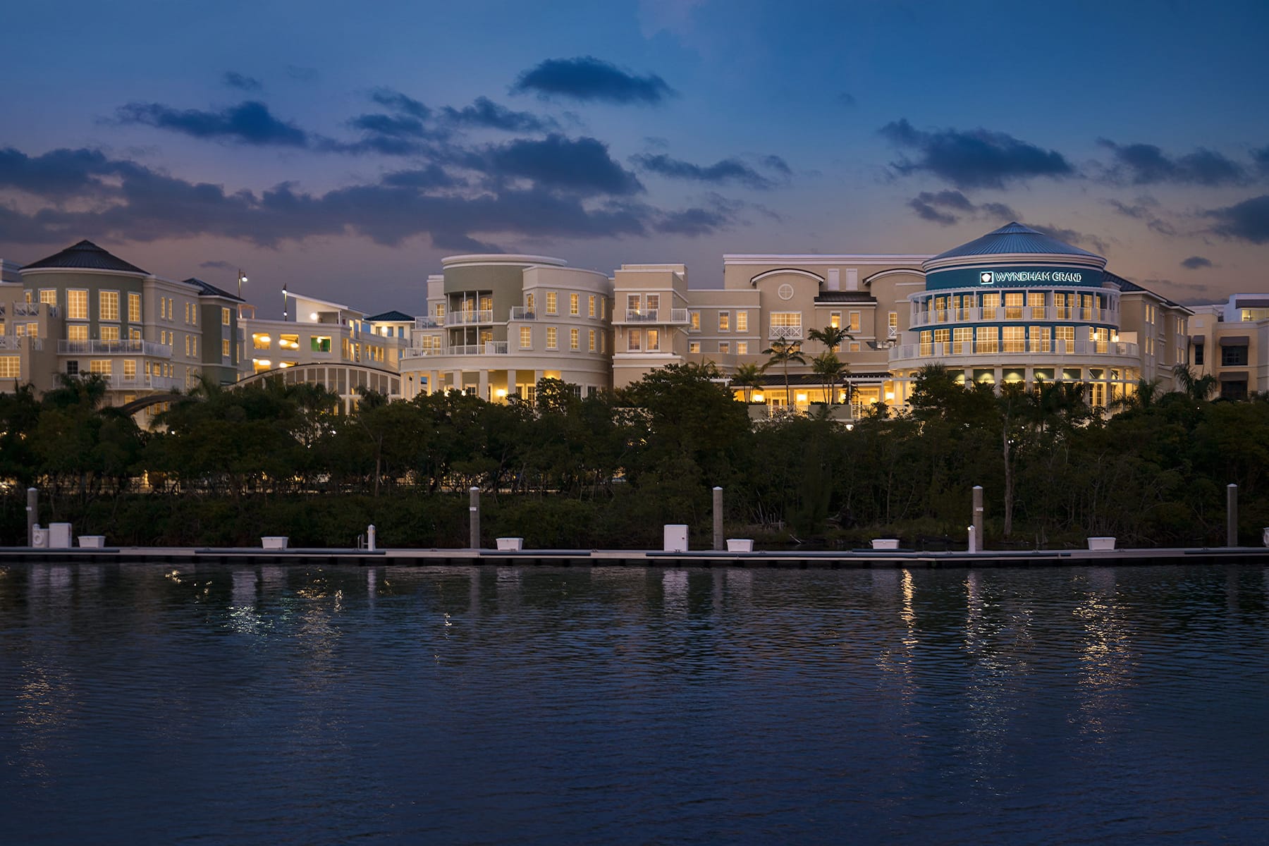 Exterior of Wyndham Grand Jupiter at Harbourside Place hotel in Jupiter, Florida