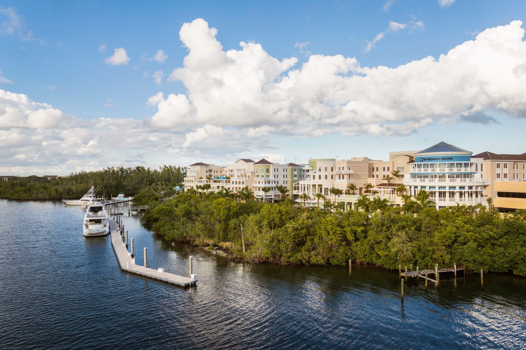 Exterior of Wyndham Grand Jupiter at Harbourside Place hotel in Jupiter, Florida