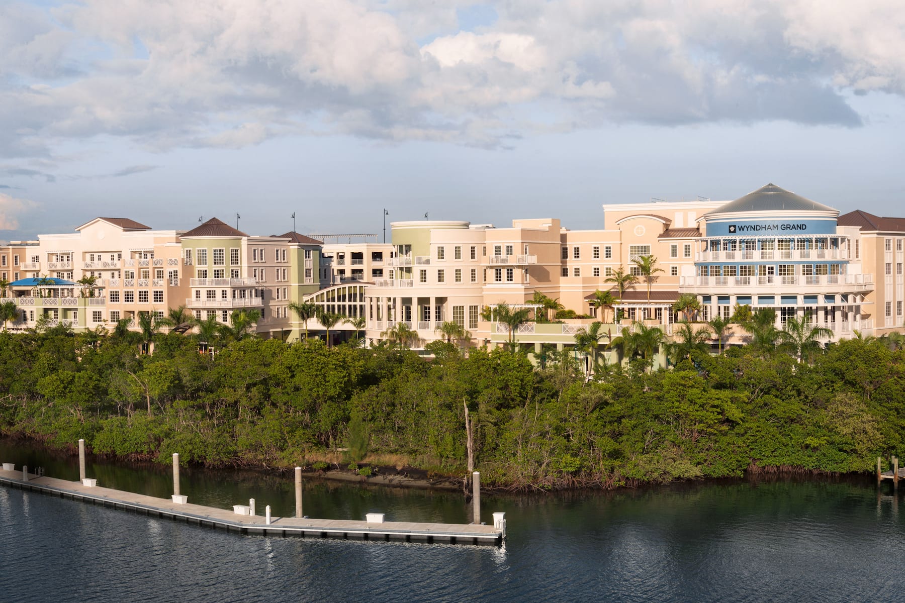 Exterior of Wyndham Grand Jupiter at Harbourside Place hotel in Jupiter, Florida