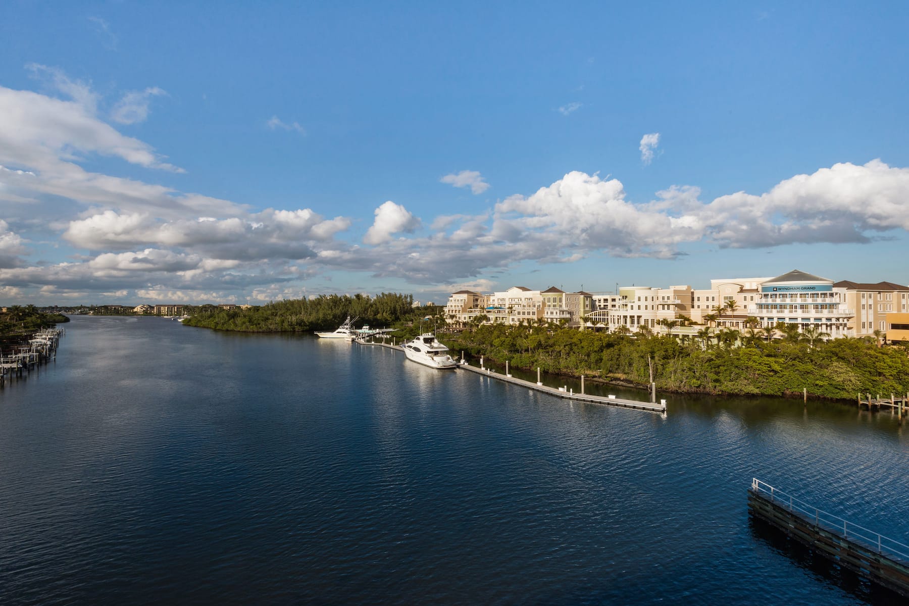 Exterior of Wyndham Grand Jupiter at Harbourside Place hotel in Jupiter, Florida