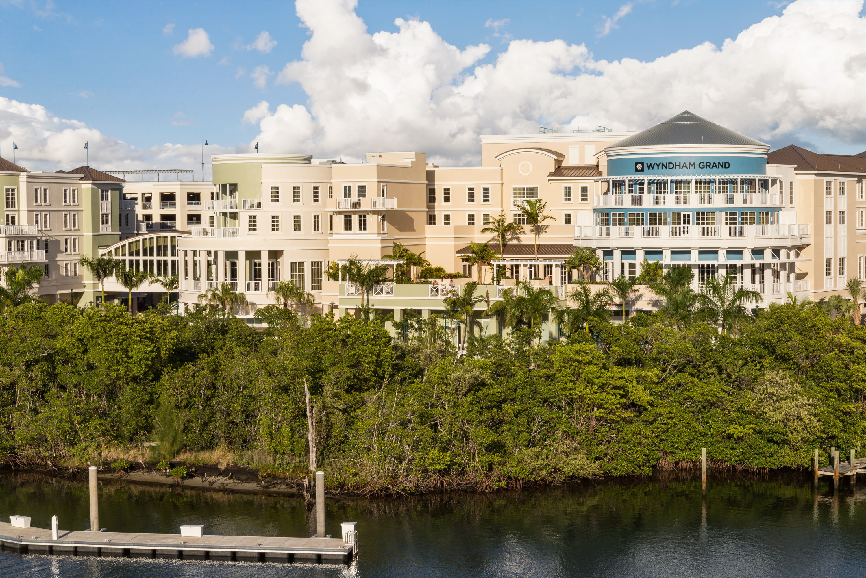 Exterior of Wyndham Grand Jupiter at Harbourside Place hotel in Jupiter, Florida
