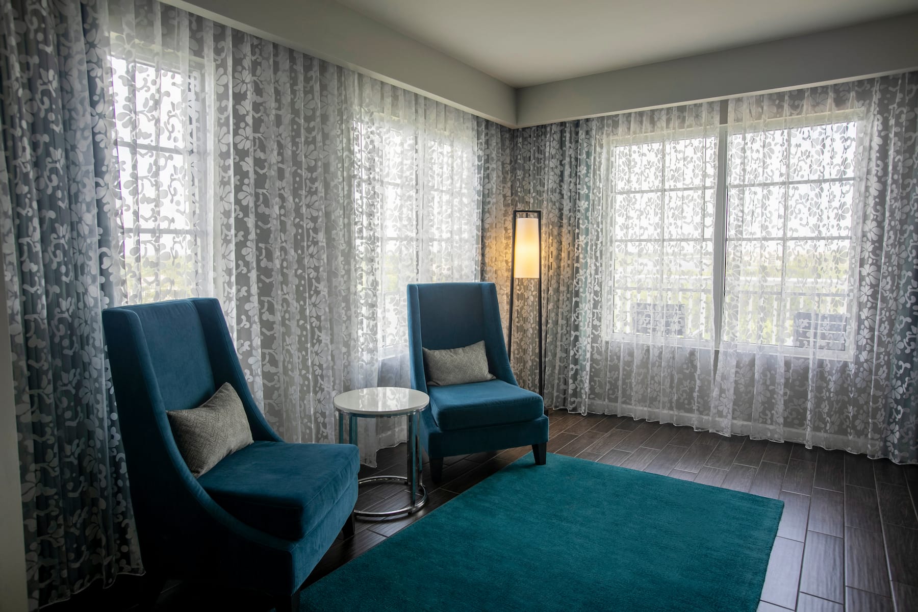 Guest room at the Wyndham Grand Jupiter at Harbourside Place in Jupiter, Florida