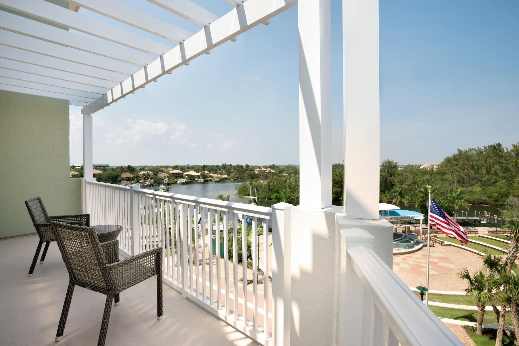 Guest room at the Wyndham Grand Jupiter at Harbourside Place in Jupiter, Florida