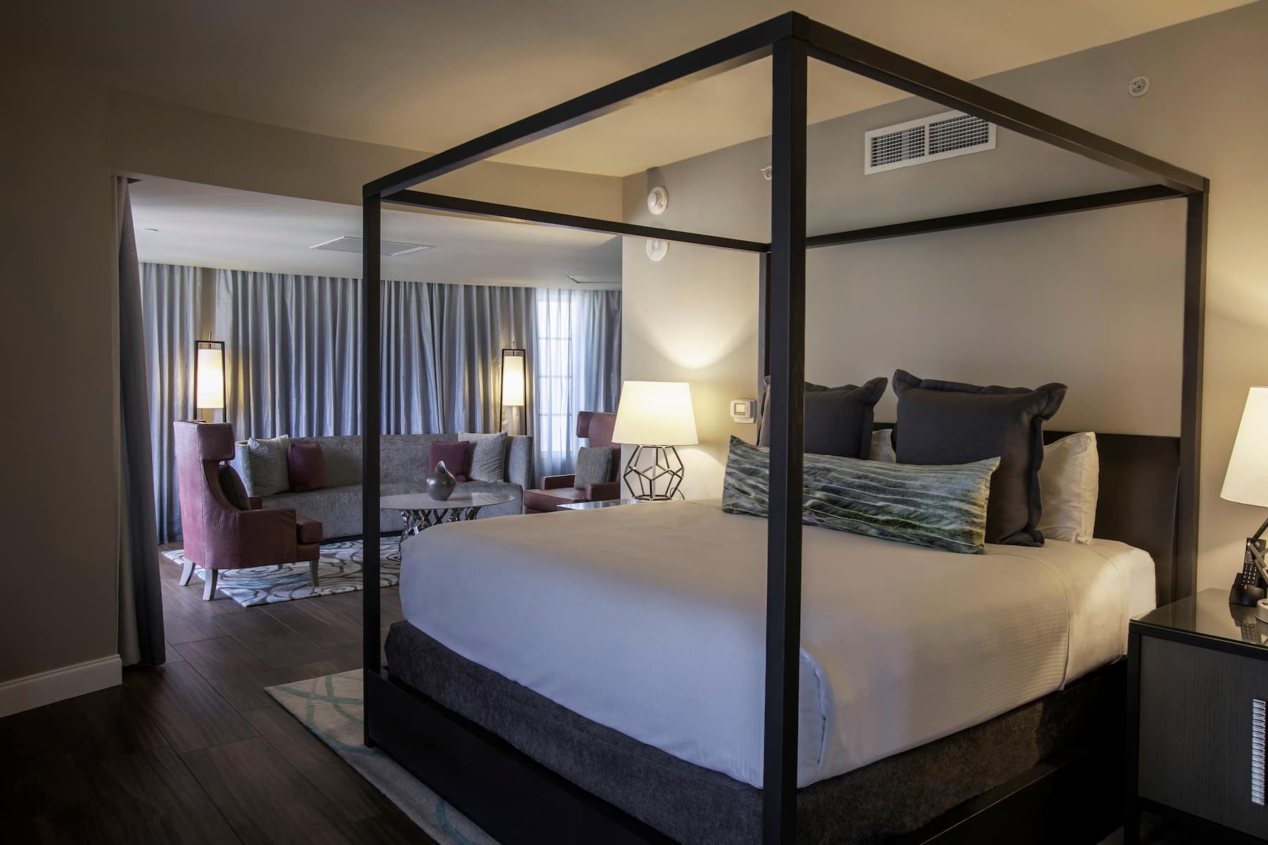 Guest room at the Wyndham Grand Jupiter at Harbourside Place in Jupiter, Florida