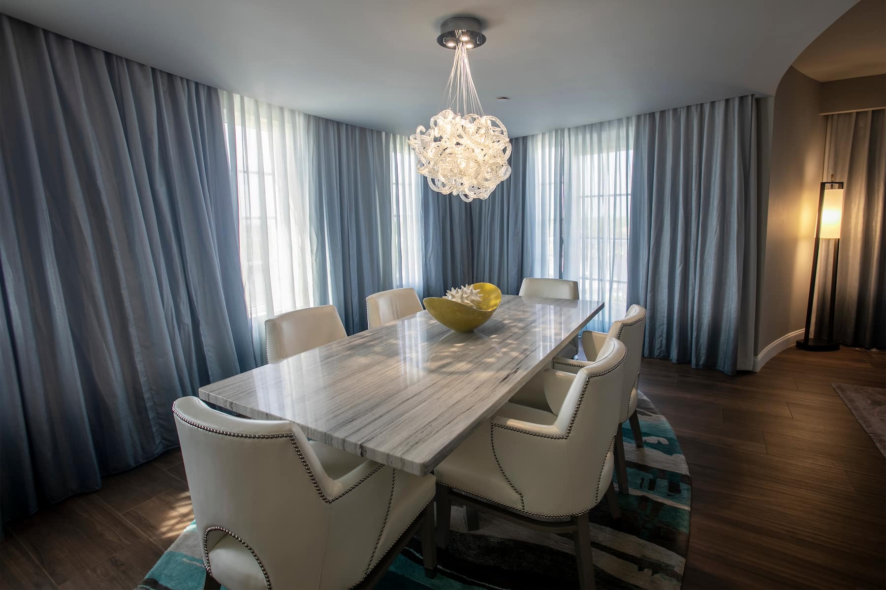 Guest room at the Wyndham Grand Jupiter at Harbourside Place in Jupiter, Florida