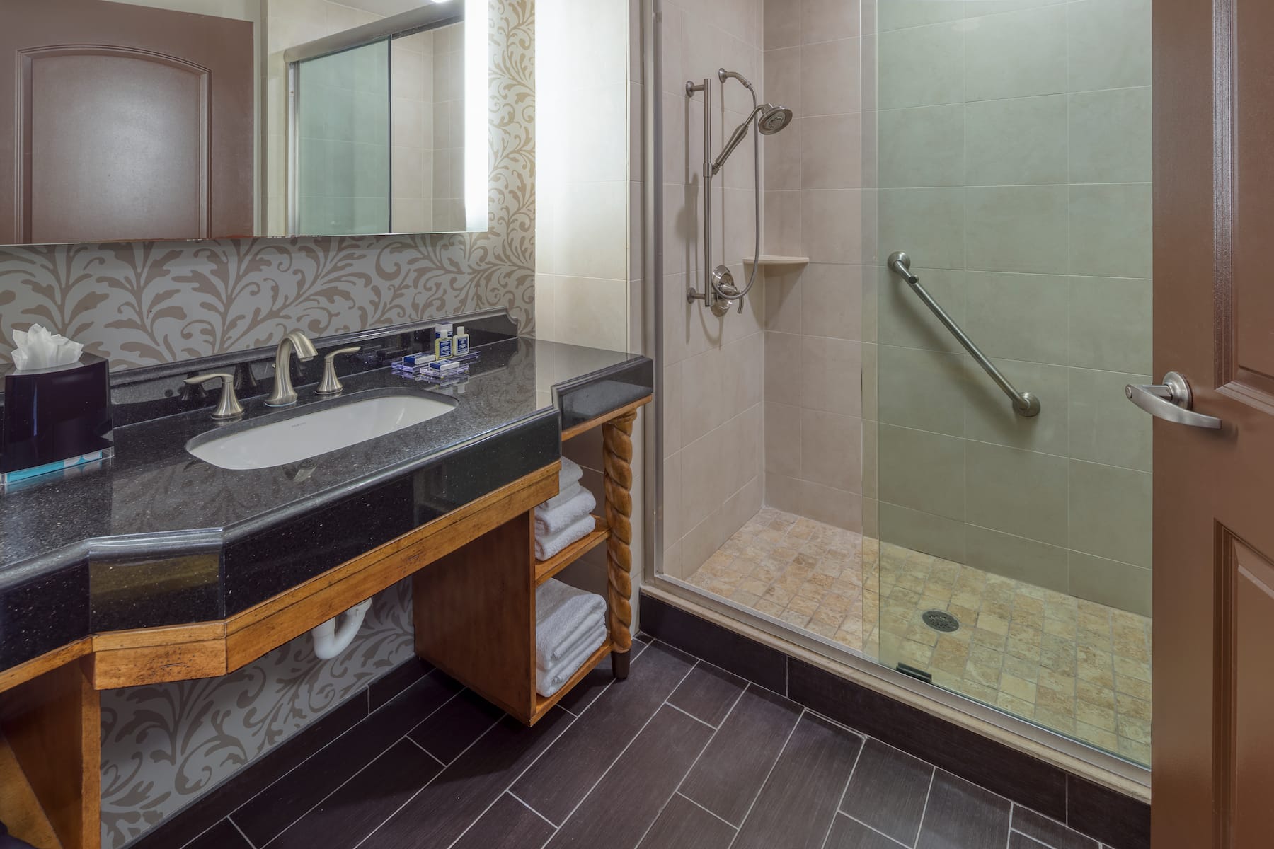 Guest room bath at the Wyndham Grand Orlando Resort Bonnet Creek in Orlando, Florida