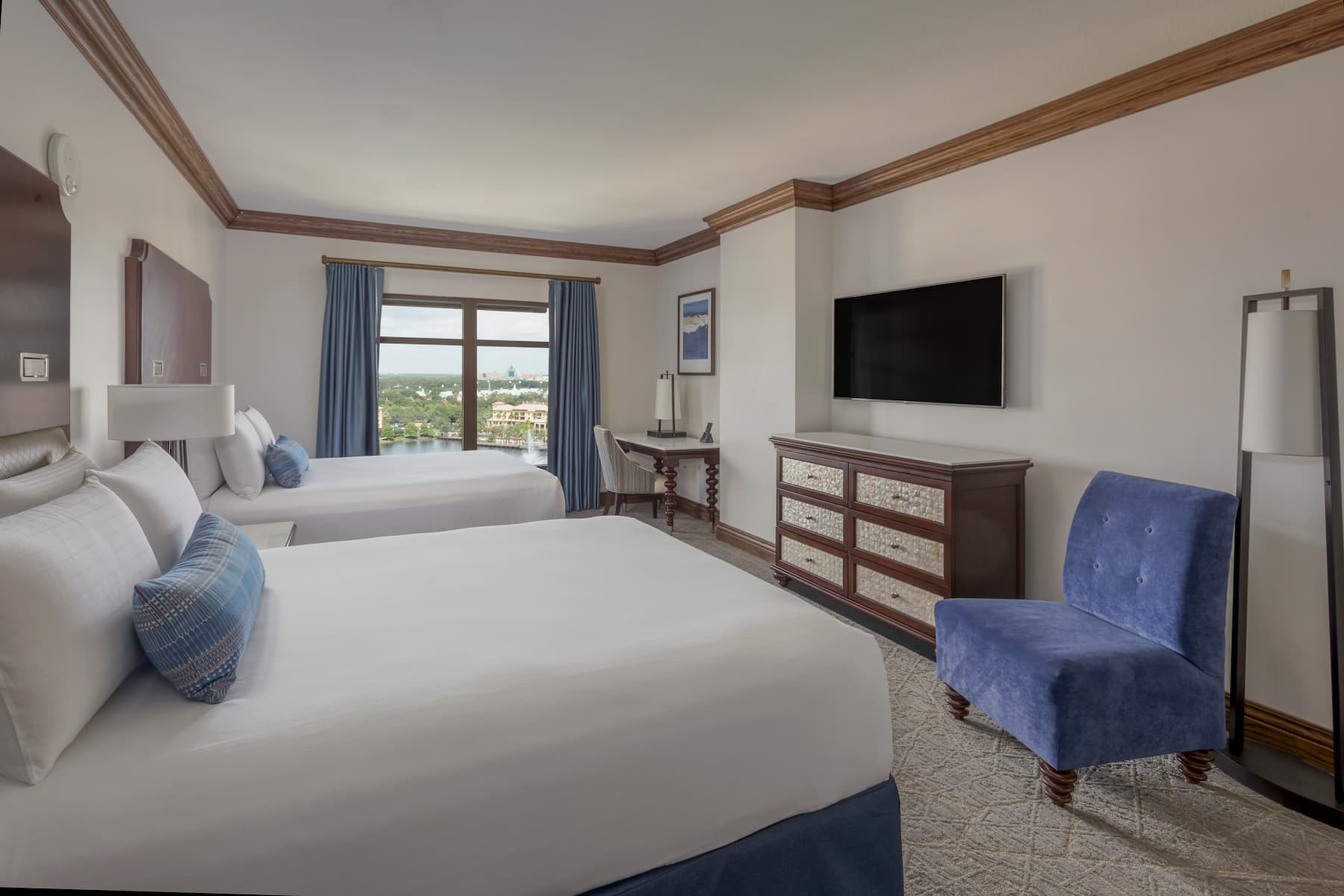 Guest room at the Wyndham Grand Orlando Resort Bonnet Creek in Orlando, Florida