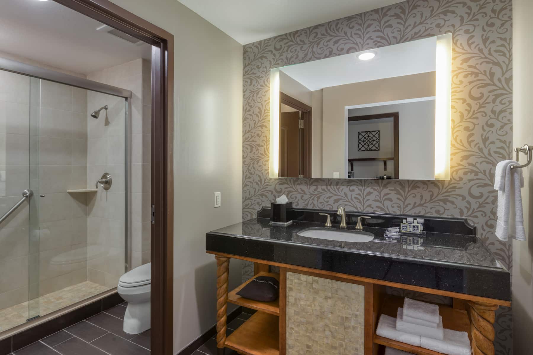 Guest room bath at the Wyndham Grand Orlando Resort Bonnet Creek in Orlando, Florida