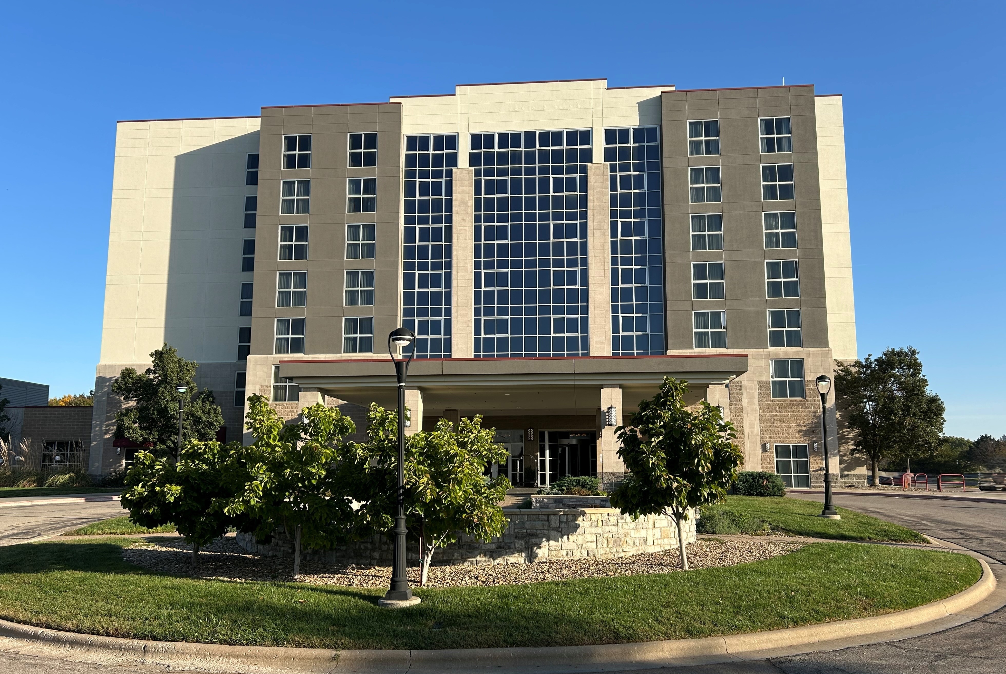 Exterior of Wyndham Grand Topeka Executive Center hotel in Topeka, Kansas