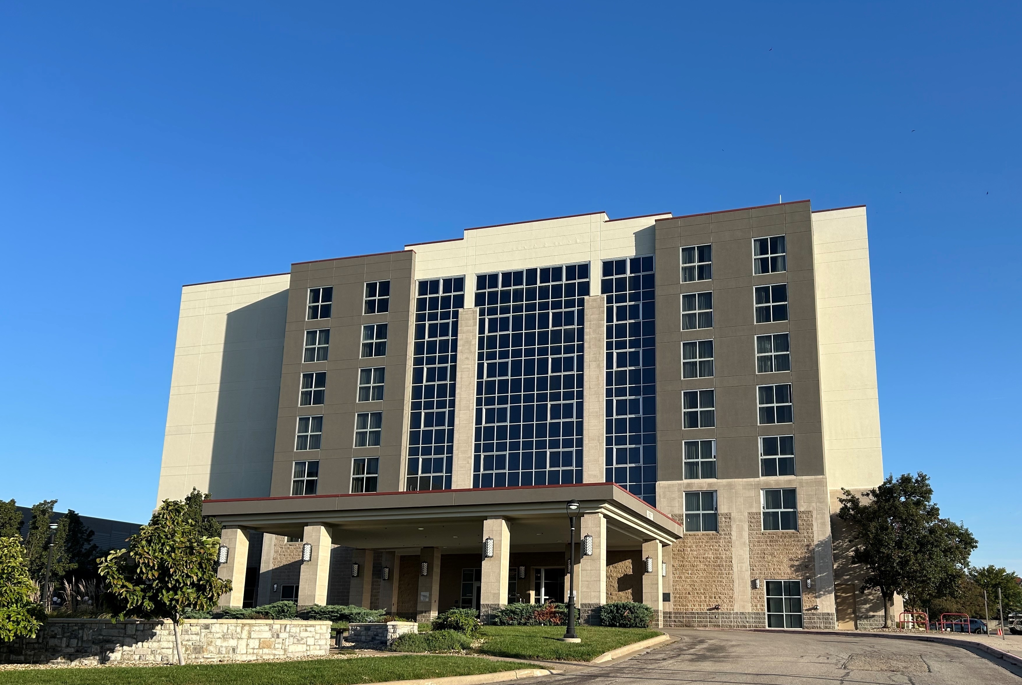 Exterior of Wyndham Grand Topeka Executive Center hotel in Topeka, Kansas