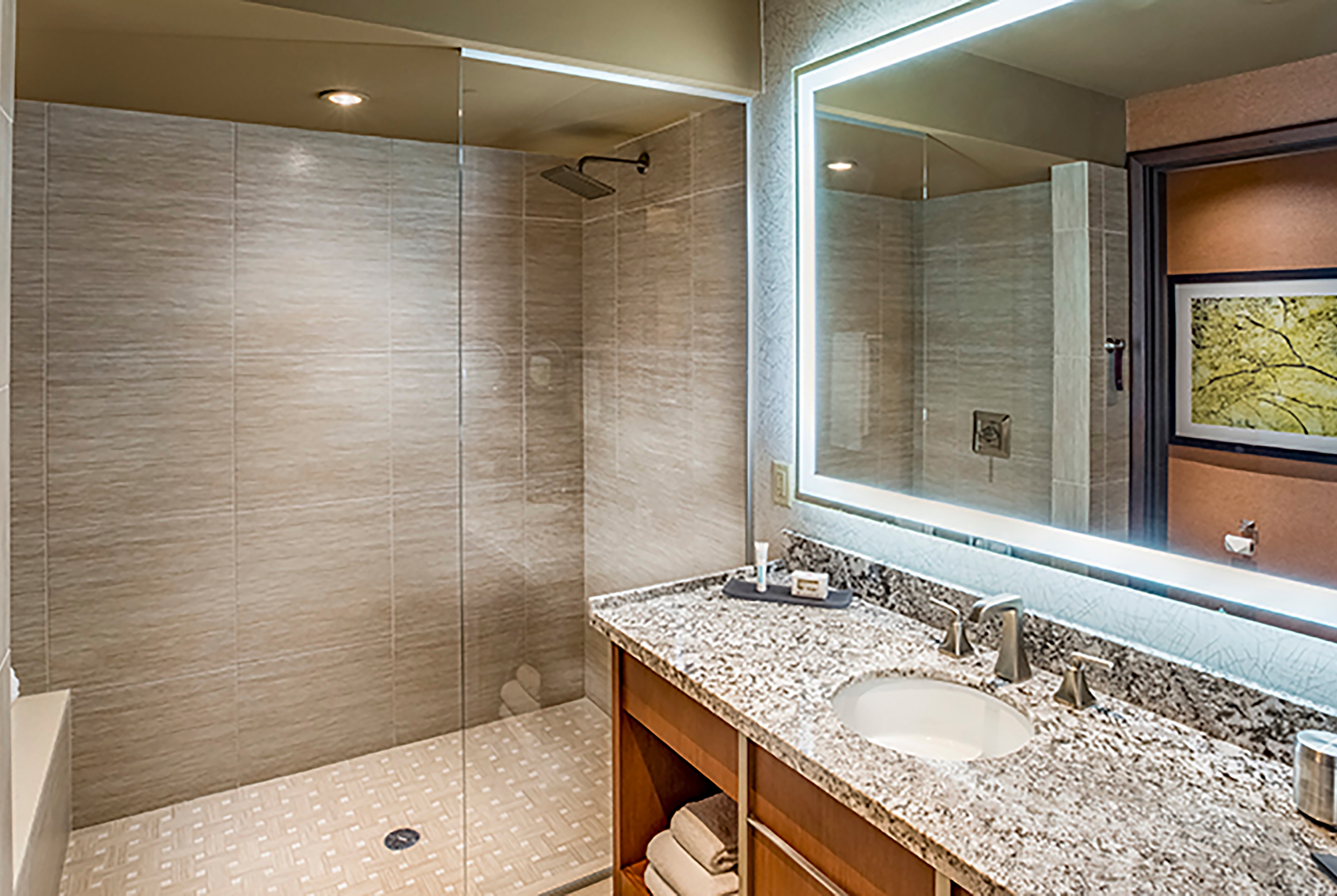 Guest room bath at the Choctaw Casino & Resort Durant, a Wyndham Grand Hotel in Durant, Oklahoma
