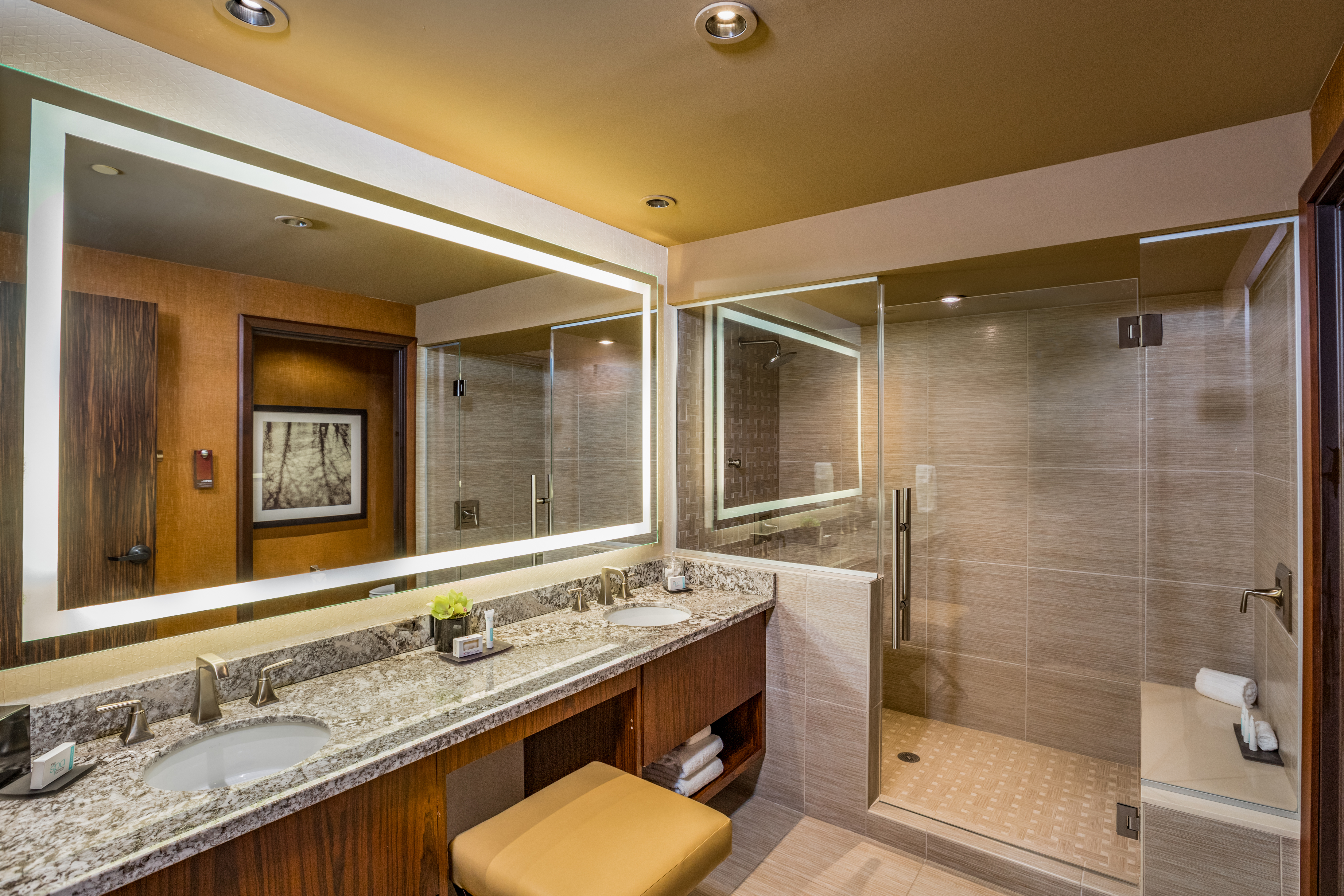 Guest room bath at the Choctaw Casino & Resort Durant, a Wyndham Grand Hotel in Durant, Oklahoma