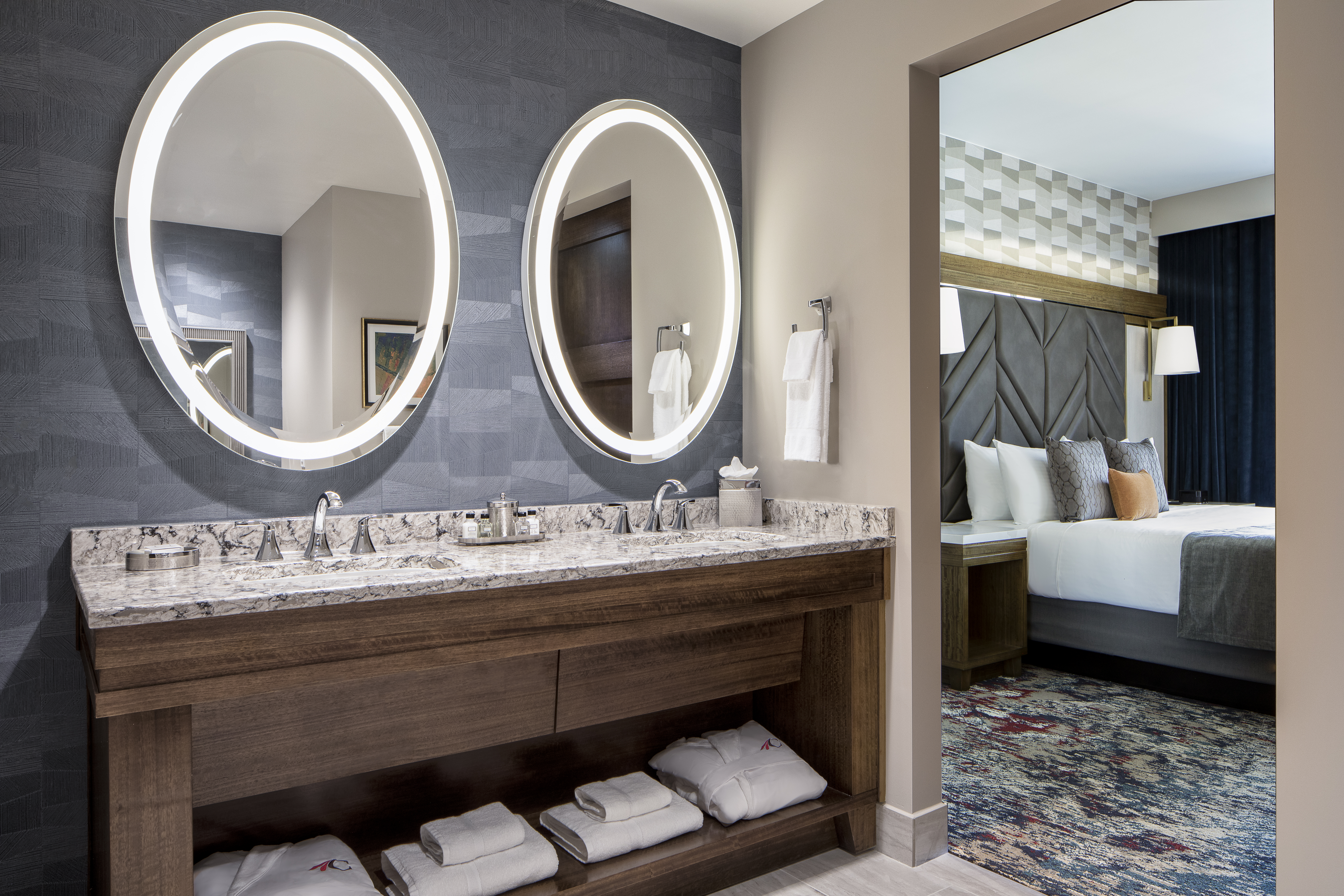 Guest room bath at the Choctaw Casino & Resort Durant, a Wyndham Grand Hotel in Durant, Oklahoma