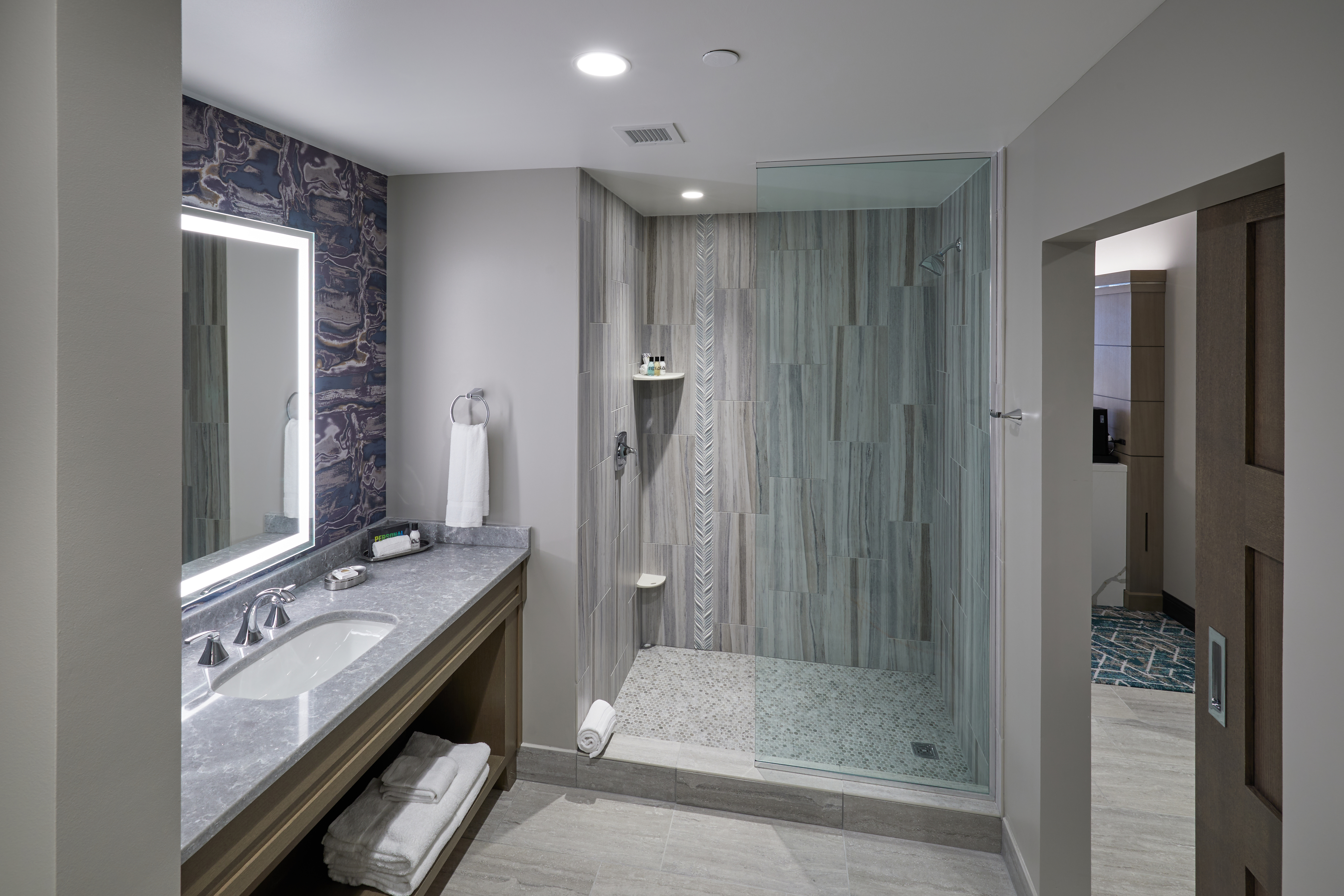 Guest room bath at the Choctaw Casino & Resort Durant, a Wyndham Grand Hotel in Durant, Oklahoma