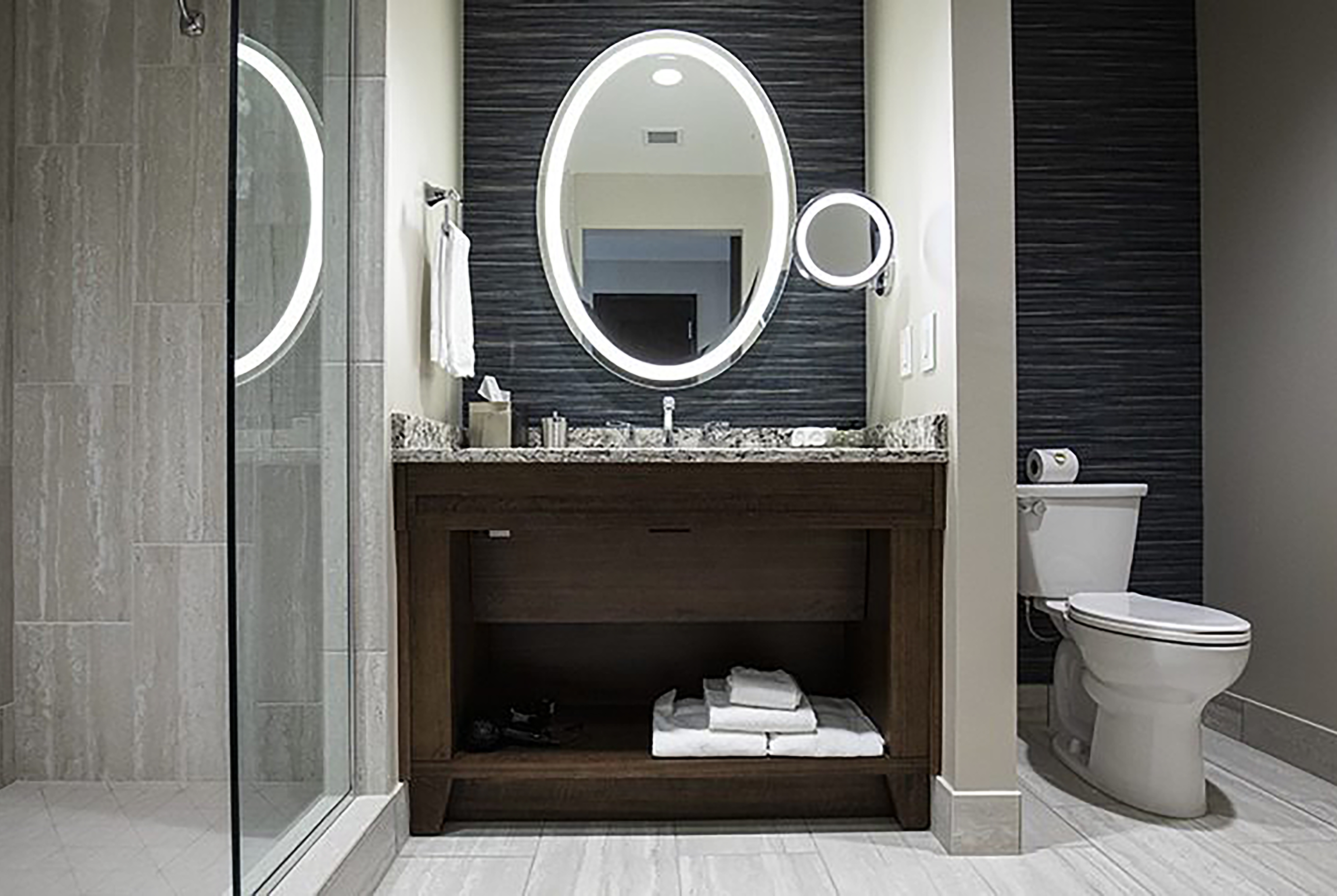 Guest room bath at the Choctaw Casino & Resort Durant, a Wyndham Grand Hotel in Durant, Oklahoma