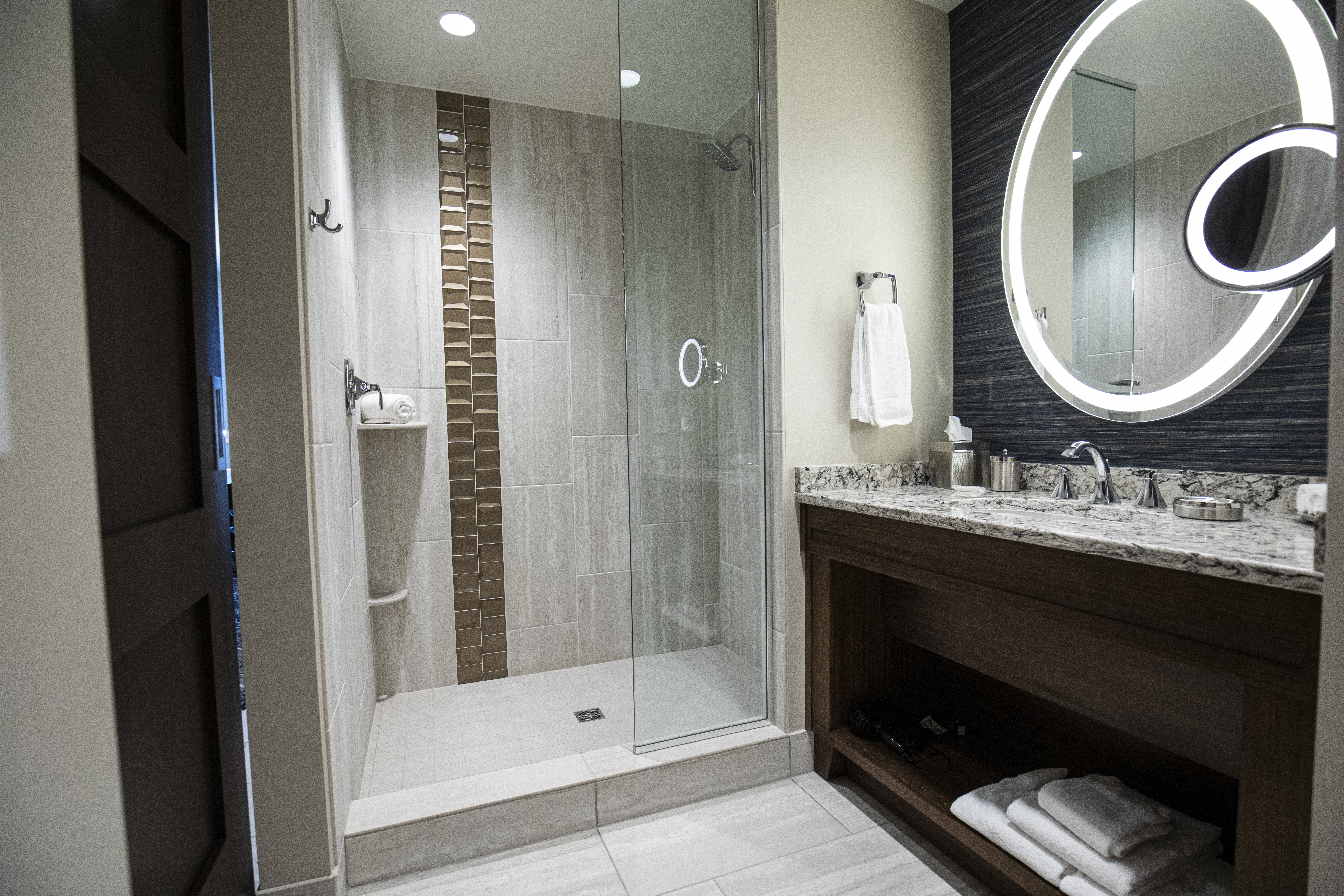Guest room bath at the Choctaw Casino & Resort Durant, a Wyndham Grand Hotel in Durant, Oklahoma