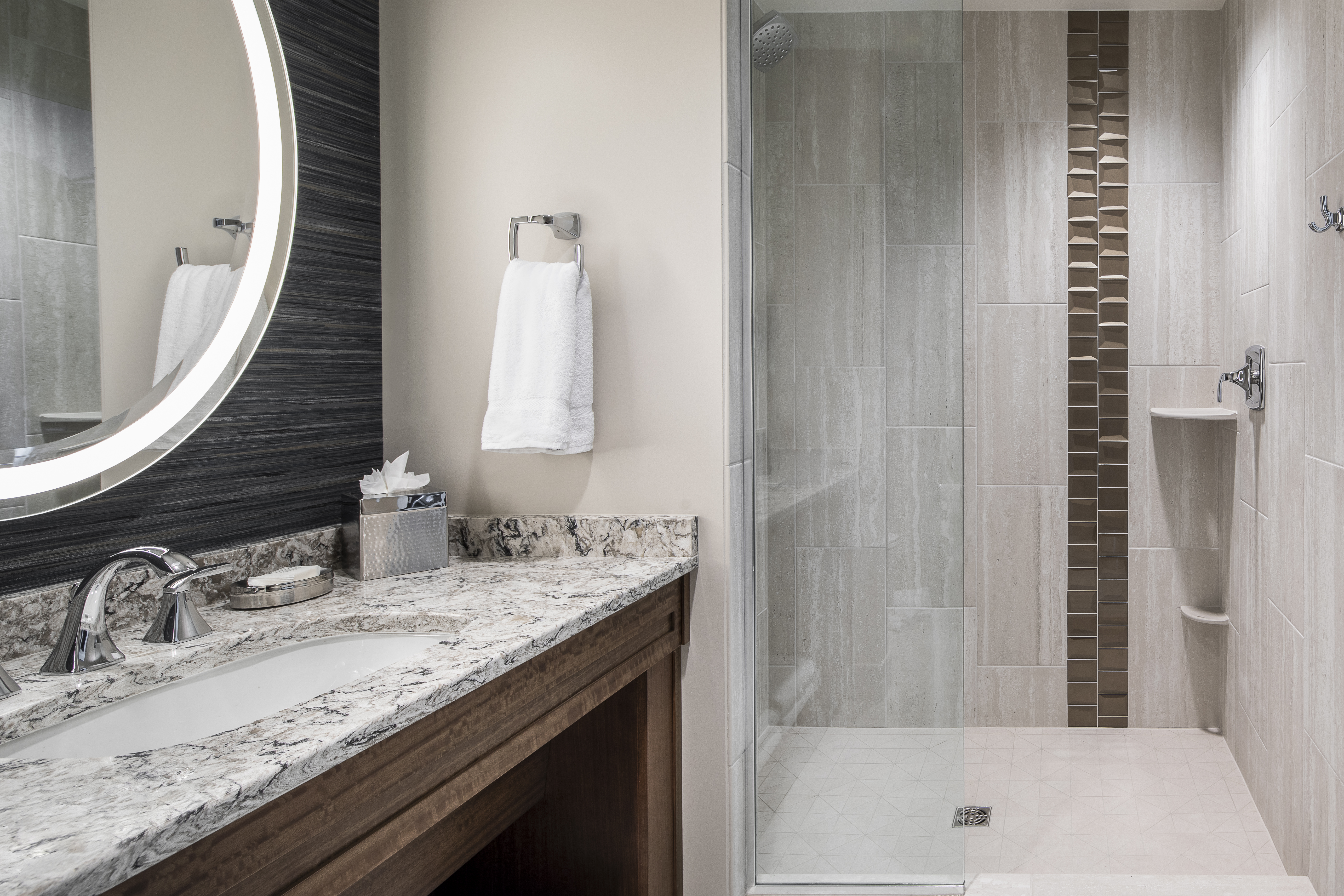 Guest room bath at the Choctaw Casino & Resort Durant, a Wyndham Grand Hotel in Durant, Oklahoma