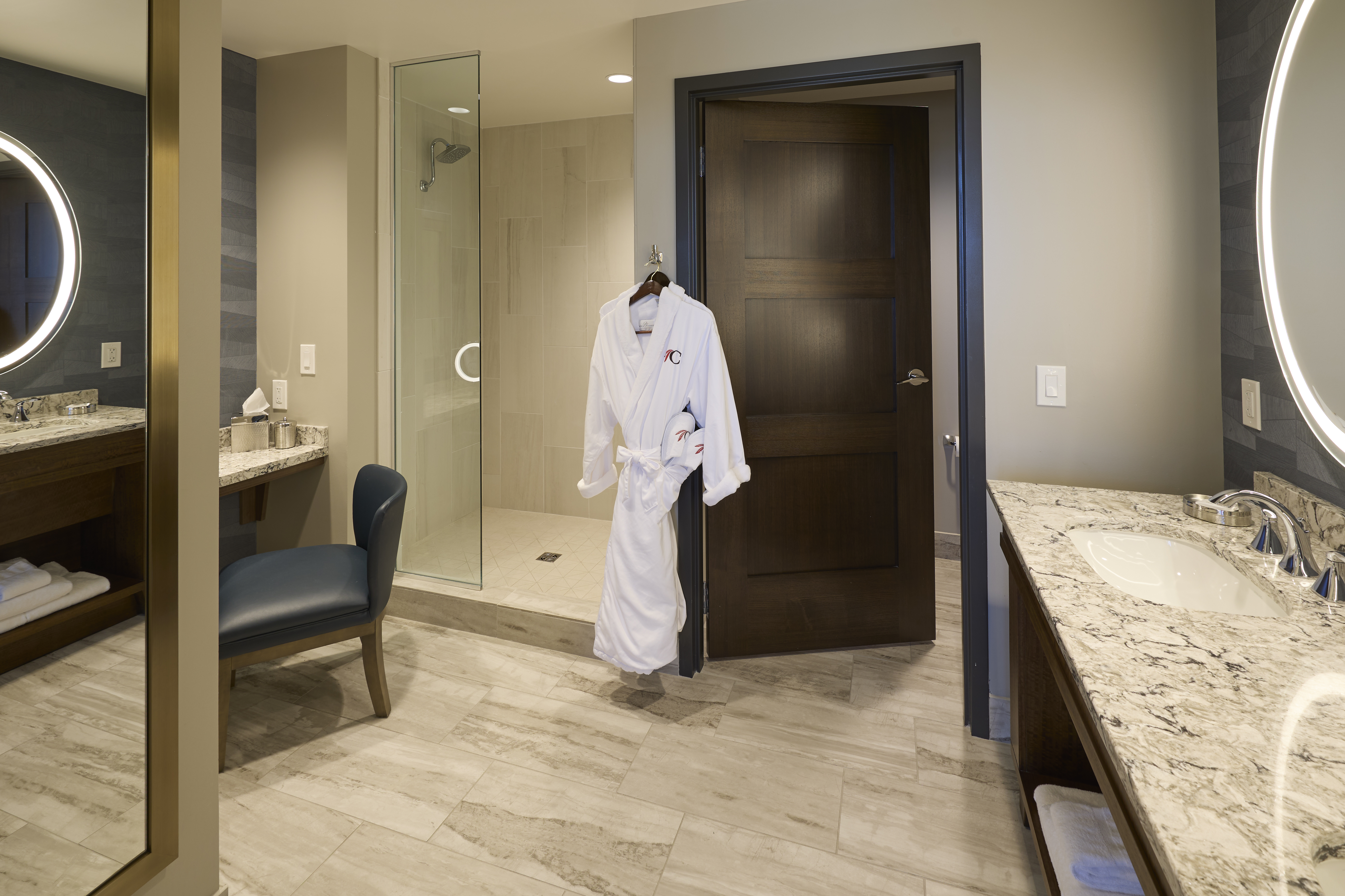 Guest room bath at the Choctaw Casino & Resort Durant, a Wyndham Grand Hotel in Durant, Oklahoma