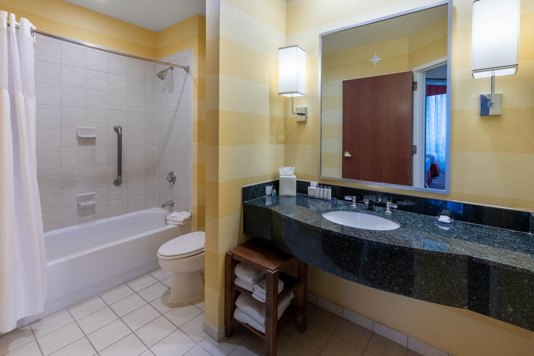 Guest room bath at the Wyndham Grand Oklahoma City Downtown in Oklahoma City, Oklahoma