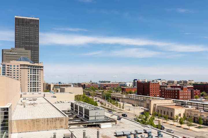 Exterior of Wyndham Grand Oklahoma City Downtown hotel in Oklahoma City, Oklahoma