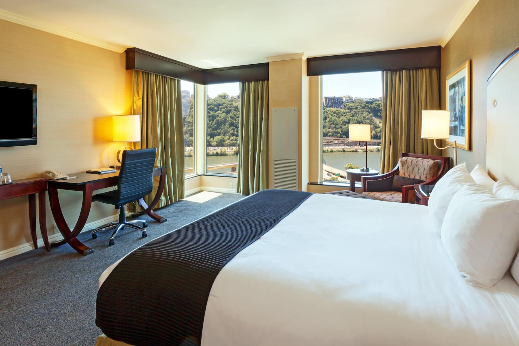 Guest room at the Wyndham Grand Pittsburgh Downtown in Pittsburgh, Pennsylvania