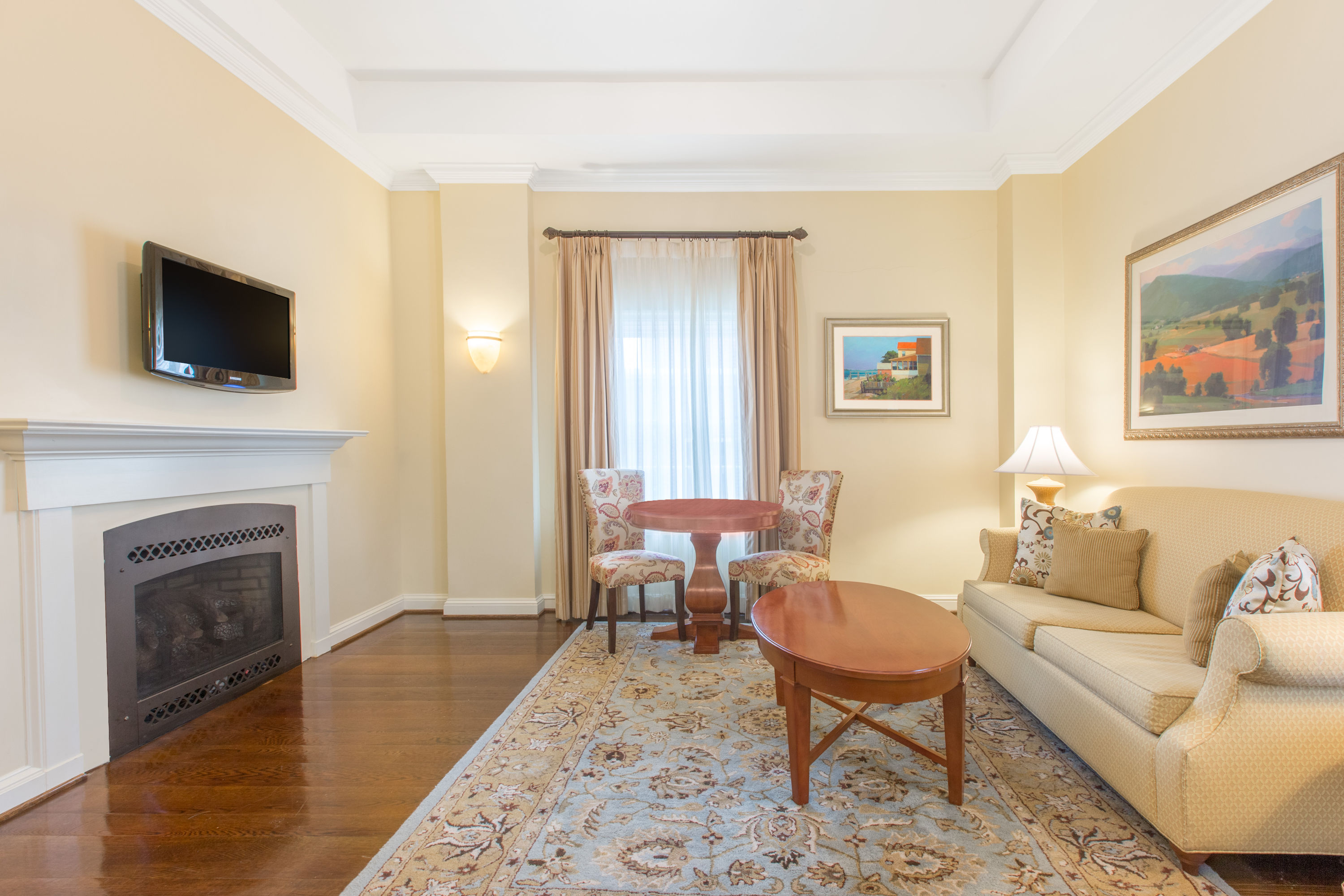Guest room at the The George Washington, a Wyndham Grand Hotel in Winchester, Virginia