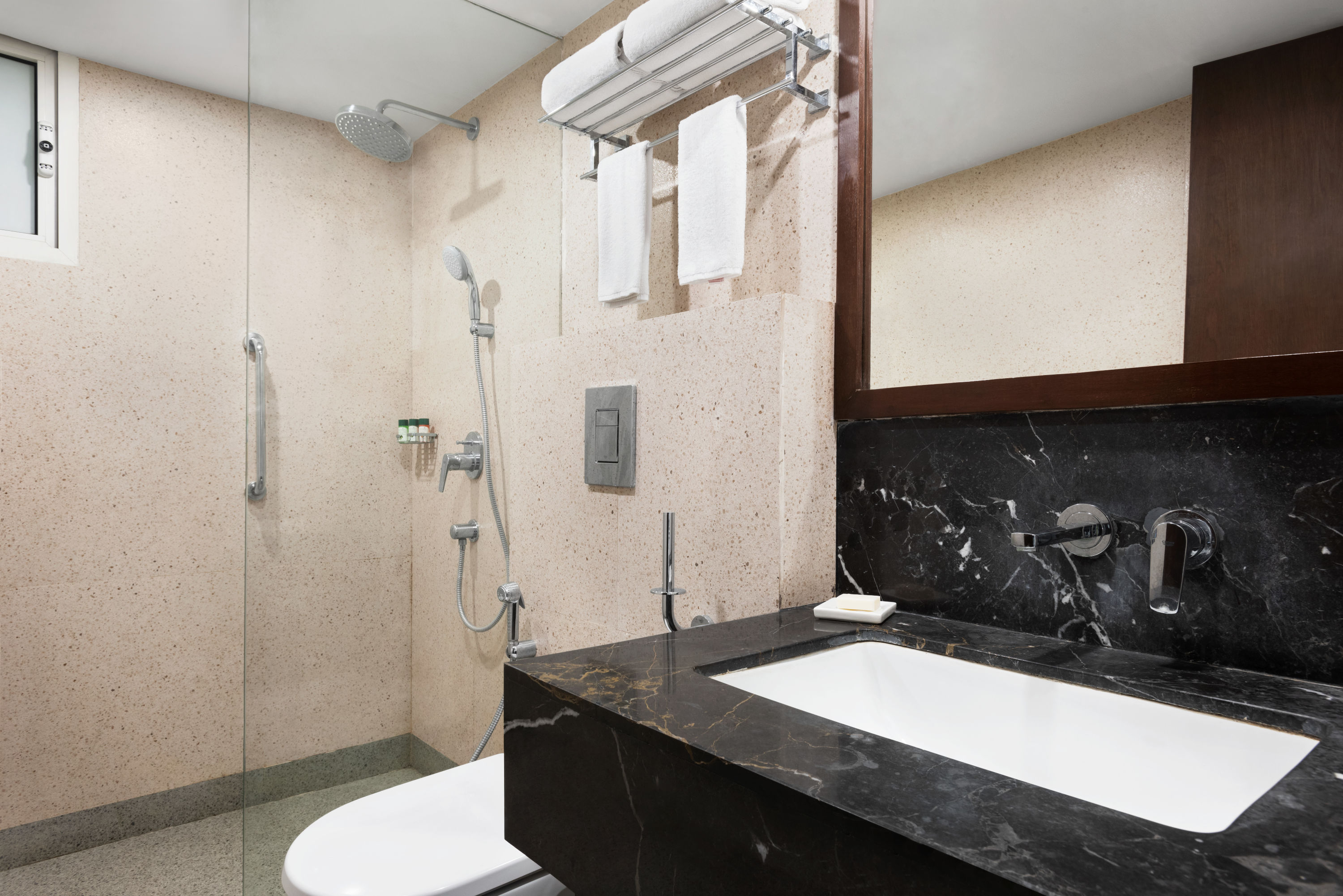Guest room bath at the Howard Johnson by Wyndham Kolkata in Rajarhat, Other than US/Canada