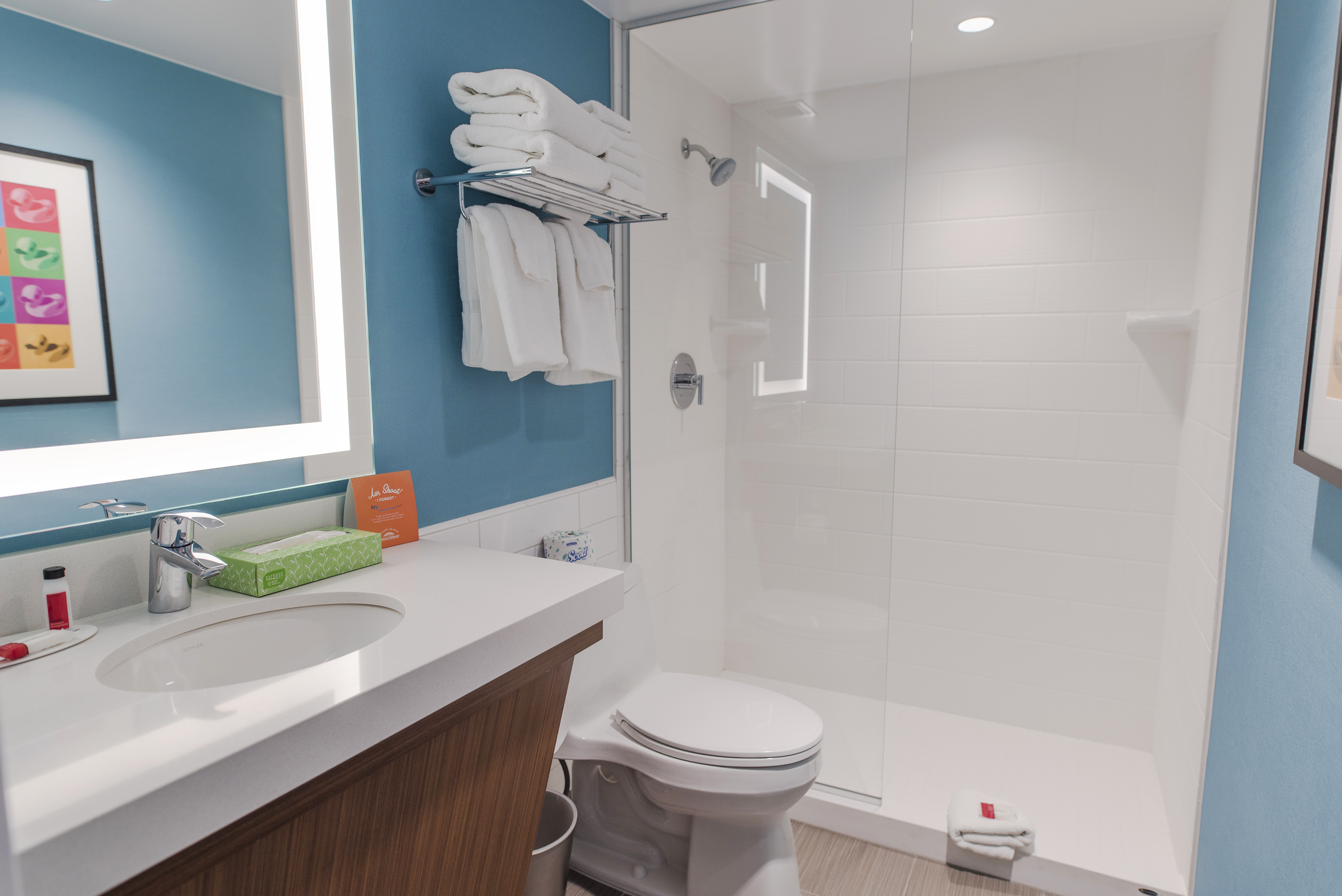 Guest room bath at the Howard Johnson by Wyndham Anaheim Hotel & Water Playground in Anaheim, California