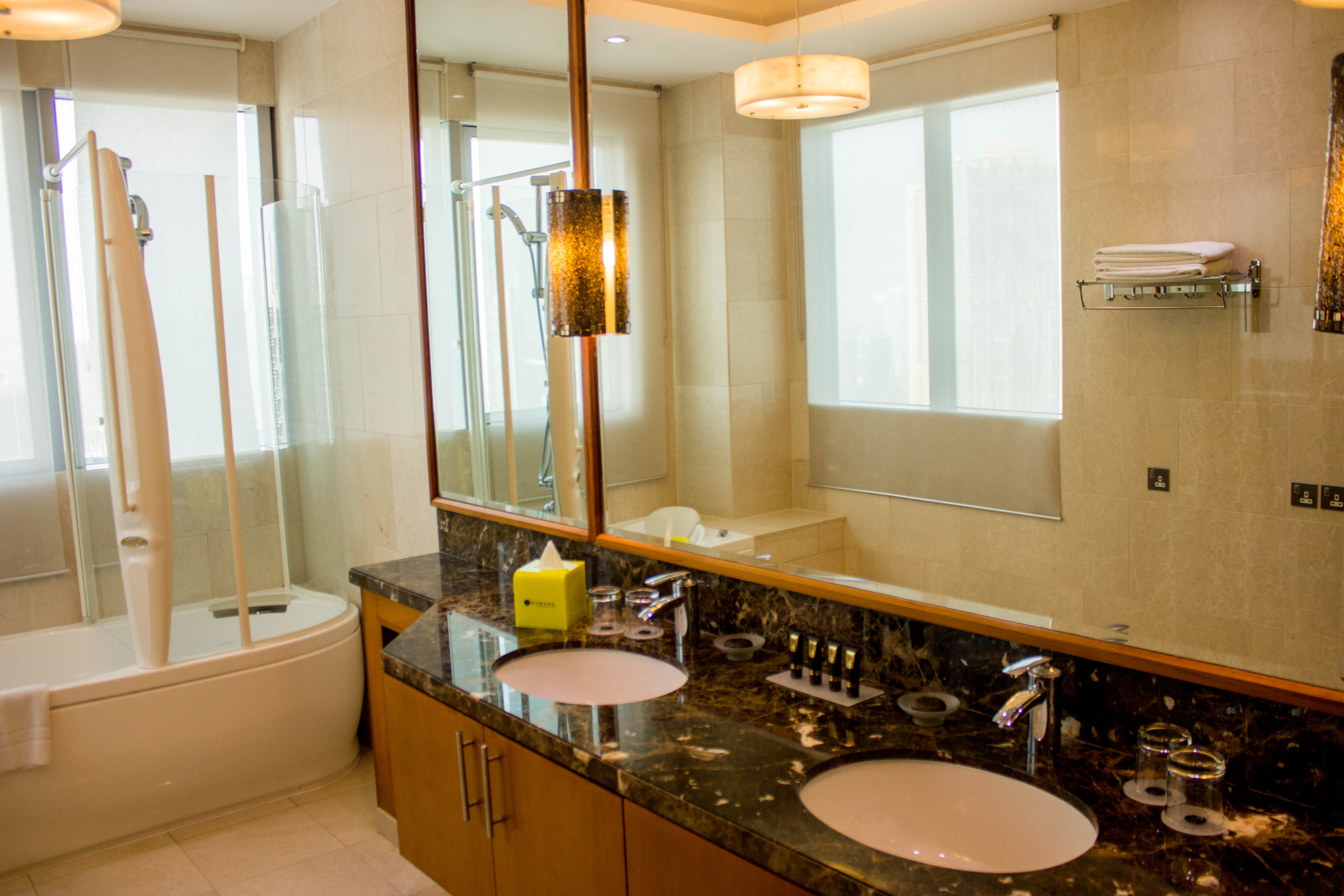 Guest room bath at the Wyndham Downtown Dubai in Dubai, Other than US/Canada