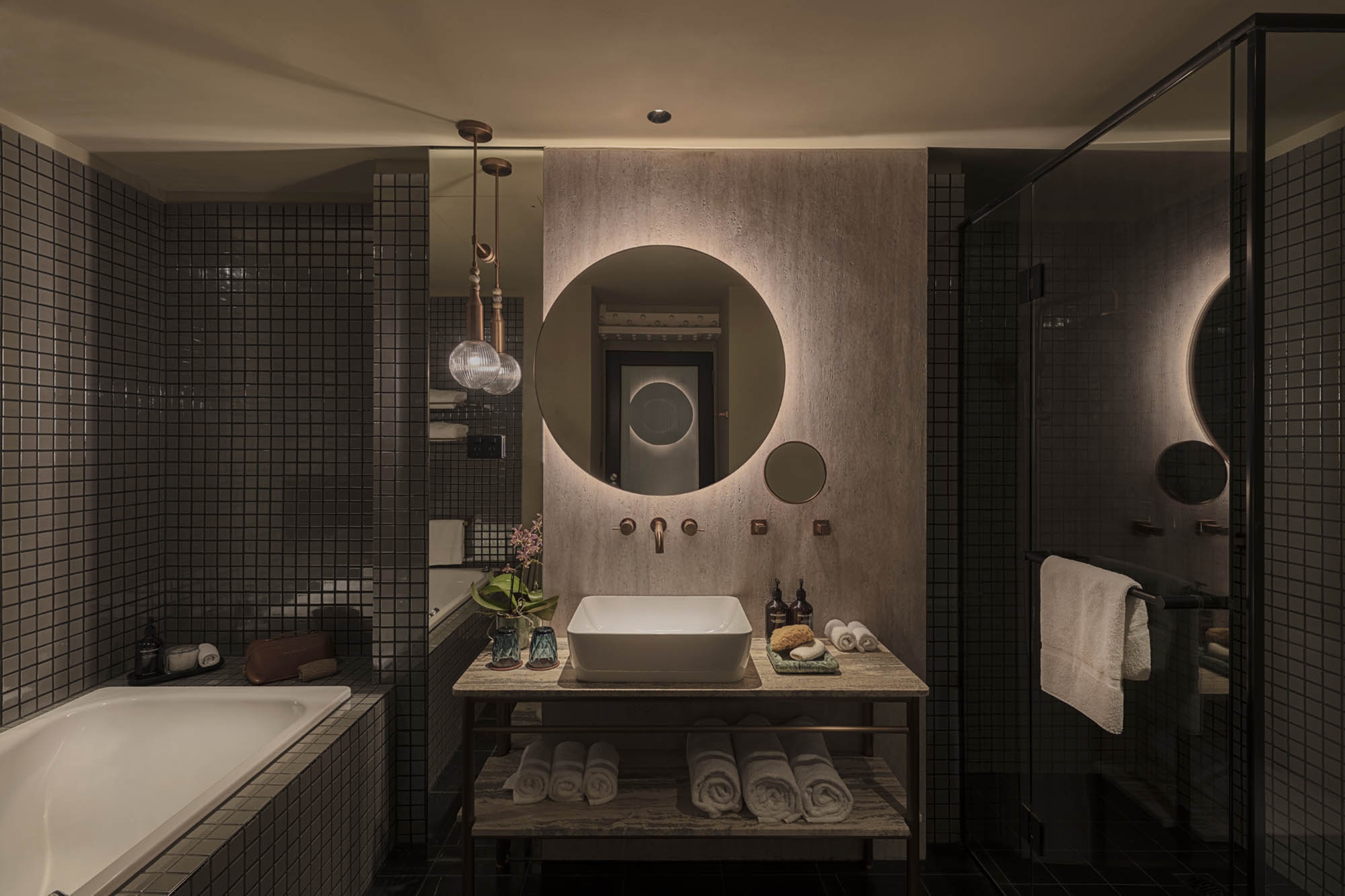 Guest room bath at the Ovolo Sydney Woolloomooloo, a Wyndham Hotel in Sydney, Other than US/Canada