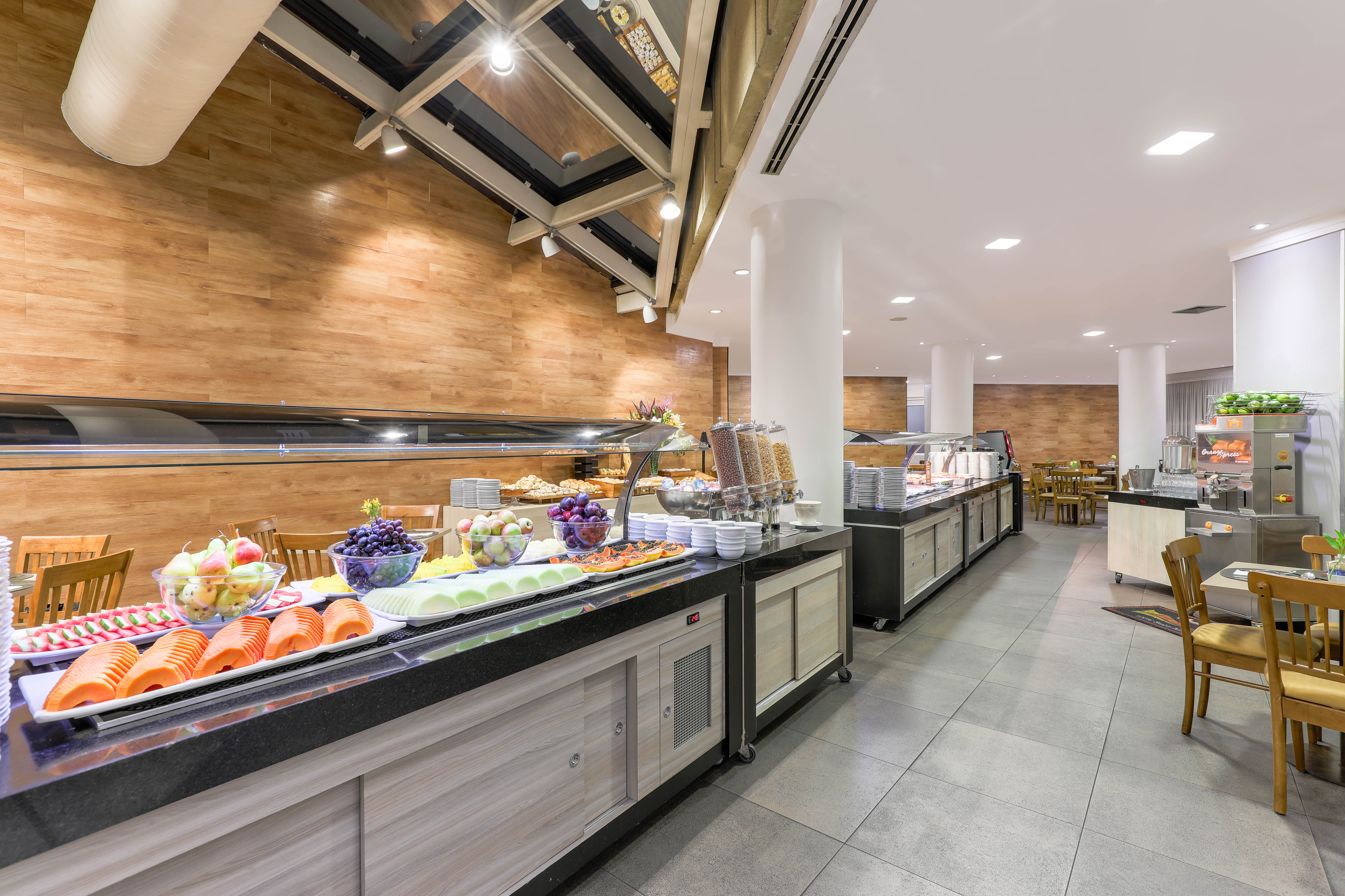 Wyndham Sao Paulo Ibirapuera Convention Plaza Hotel restaurant breakfast area close up in Sao Paulo, Other than US/Canada