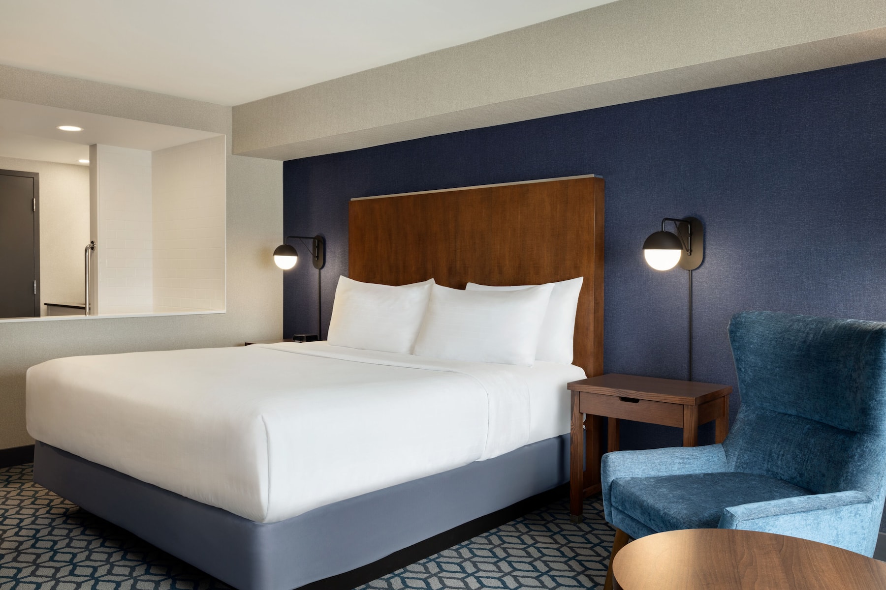 Guest room at the Wyndham Fallsview Hotel in Niagara Falls, Ontario