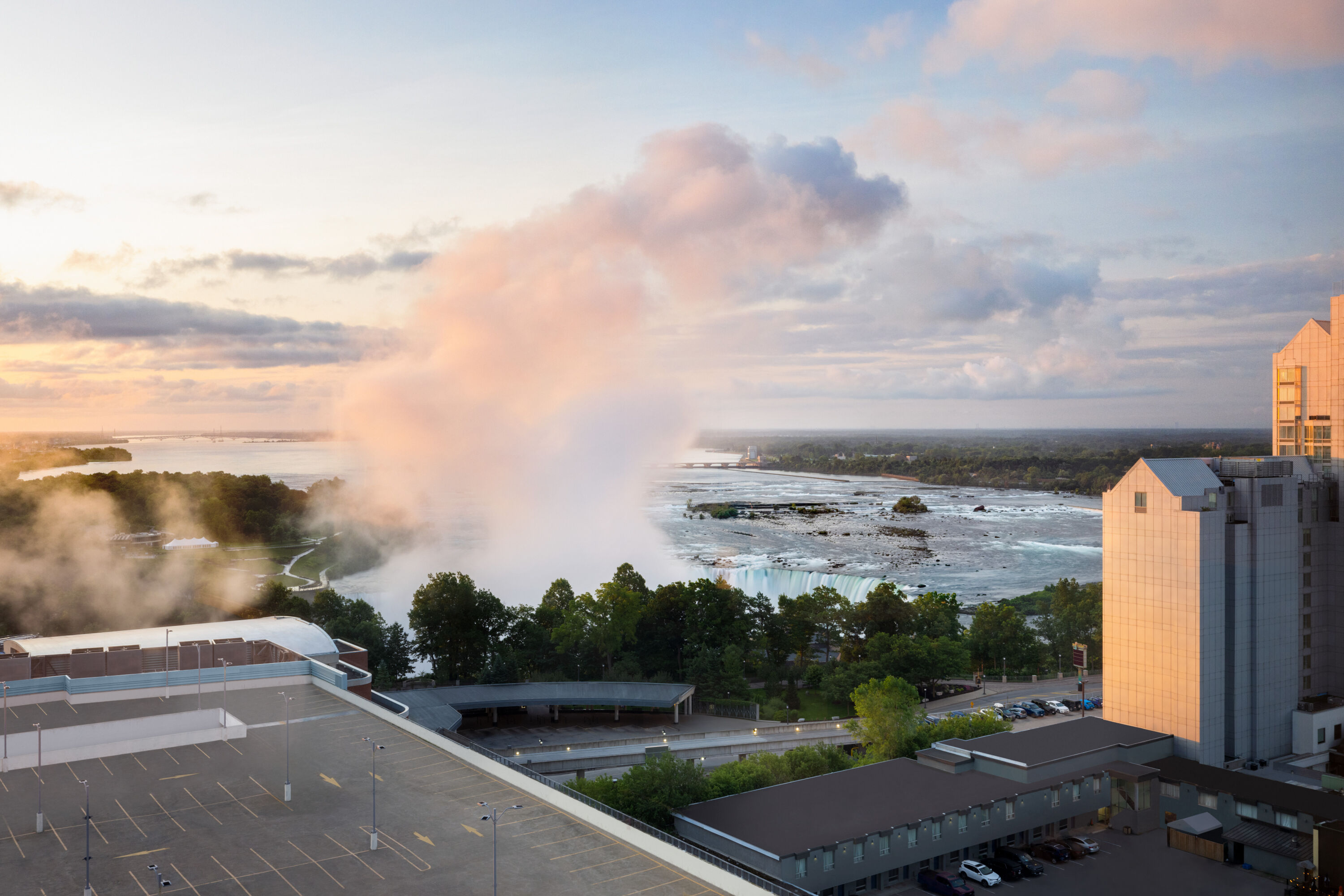 Guest room at the Wyndham Fallsview Hotel in Niagara Falls, Ontario