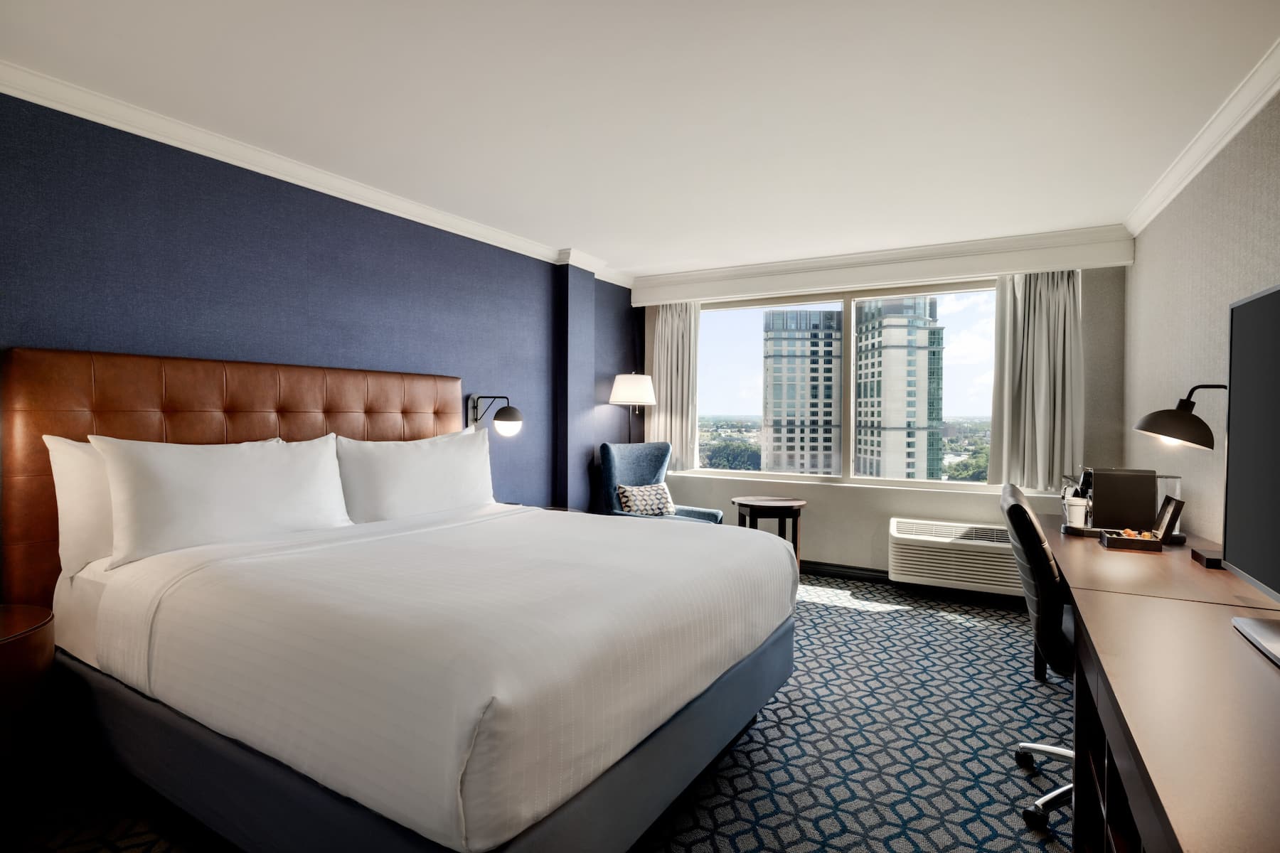 Guest room at the Wyndham Fallsview Hotel in Niagara Falls, Ontario