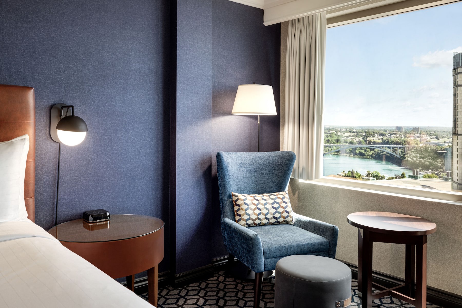 Guest room at the Wyndham Fallsview Hotel in Niagara Falls, Ontario