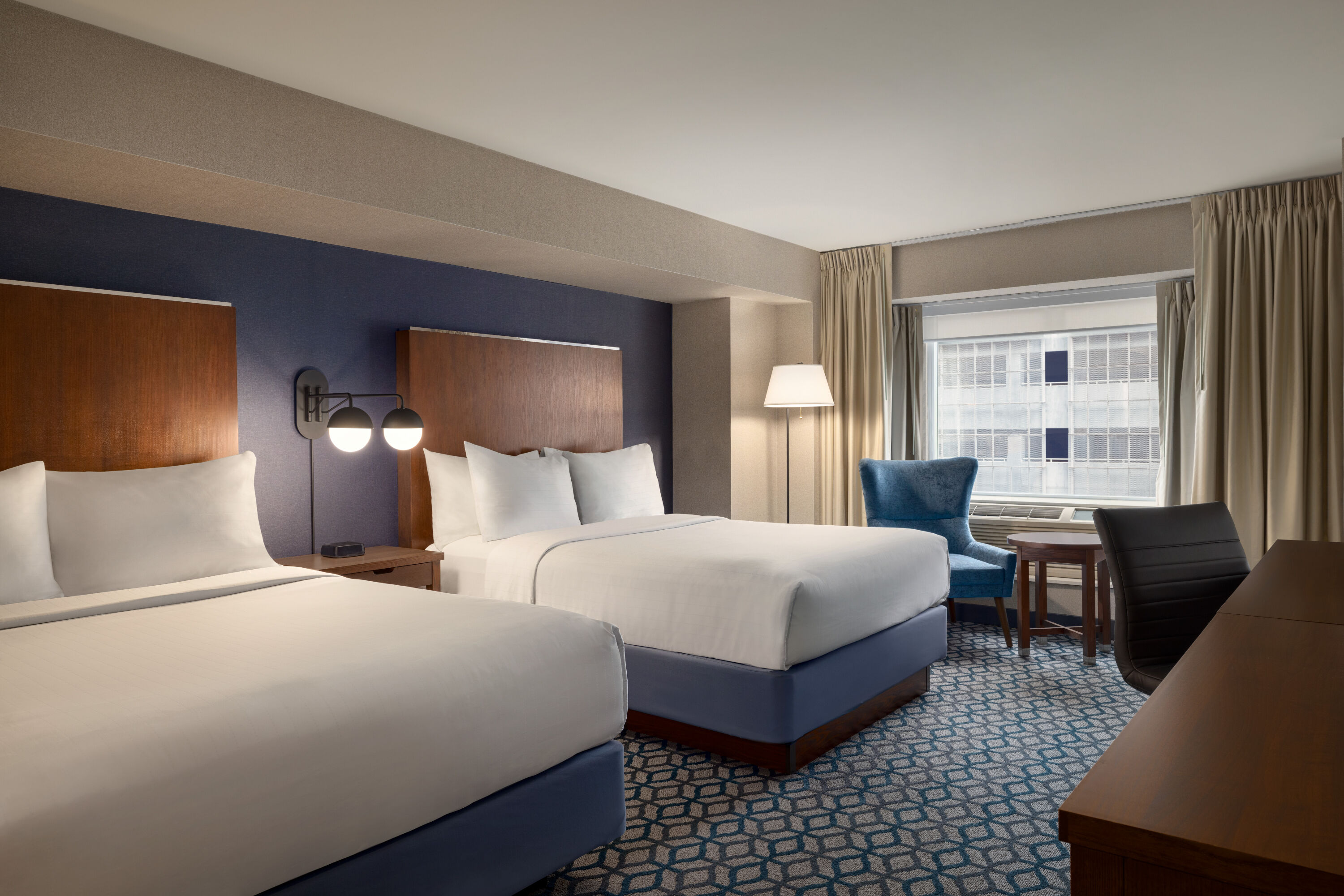 Guest room at the Wyndham Fallsview Hotel in Niagara Falls, Ontario