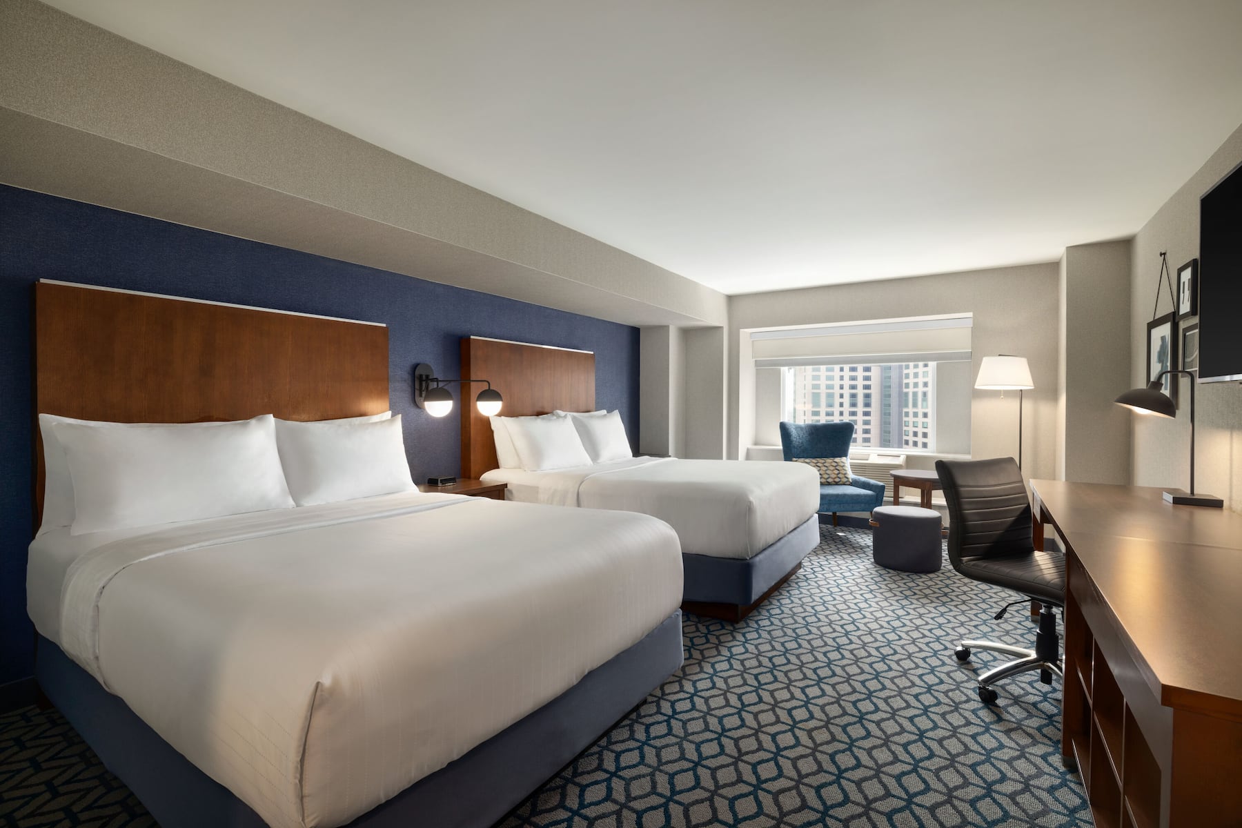 Guest room at the Wyndham Fallsview Hotel in Niagara Falls, Ontario