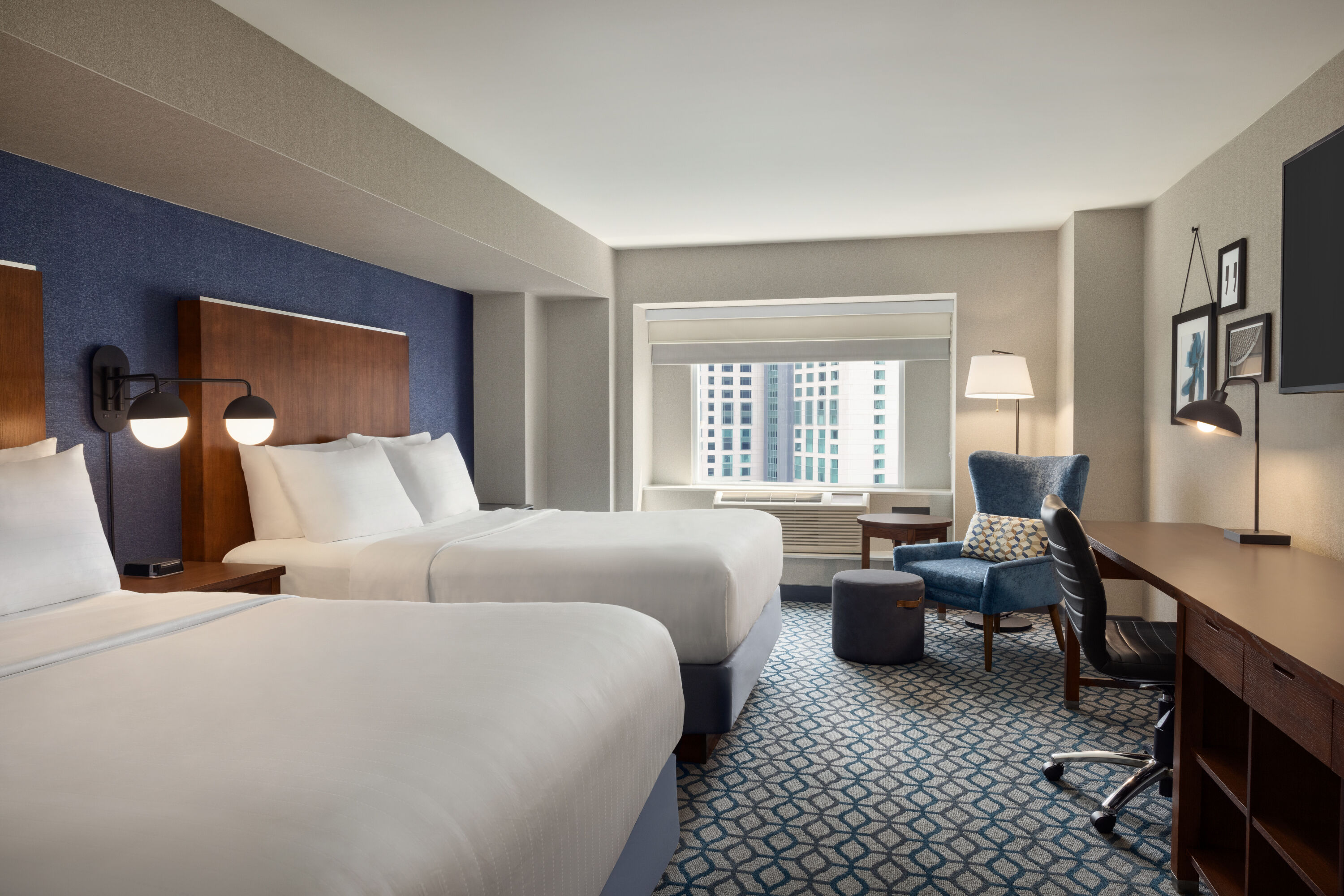 Guest room at the Wyndham Fallsview Hotel in Niagara Falls, Ontario