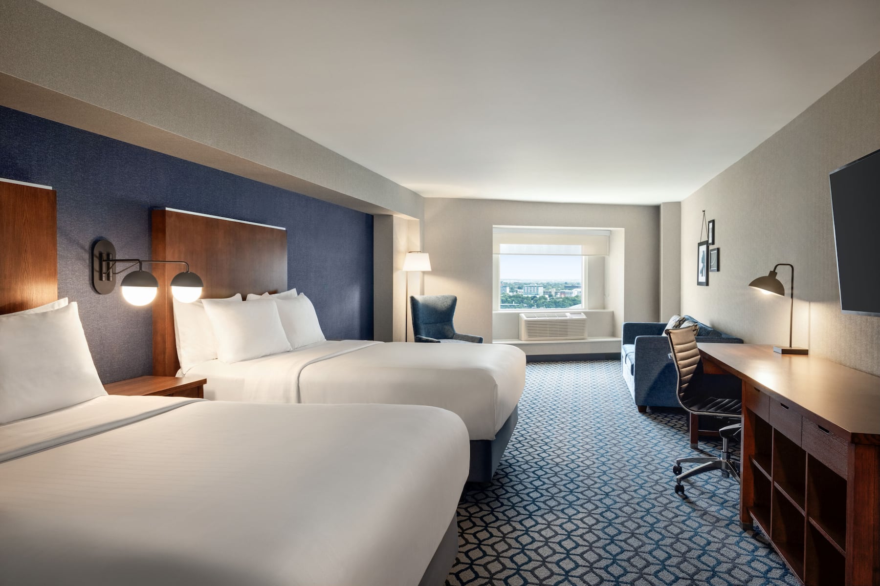 Guest room at the Wyndham Fallsview Hotel in Niagara Falls, Ontario