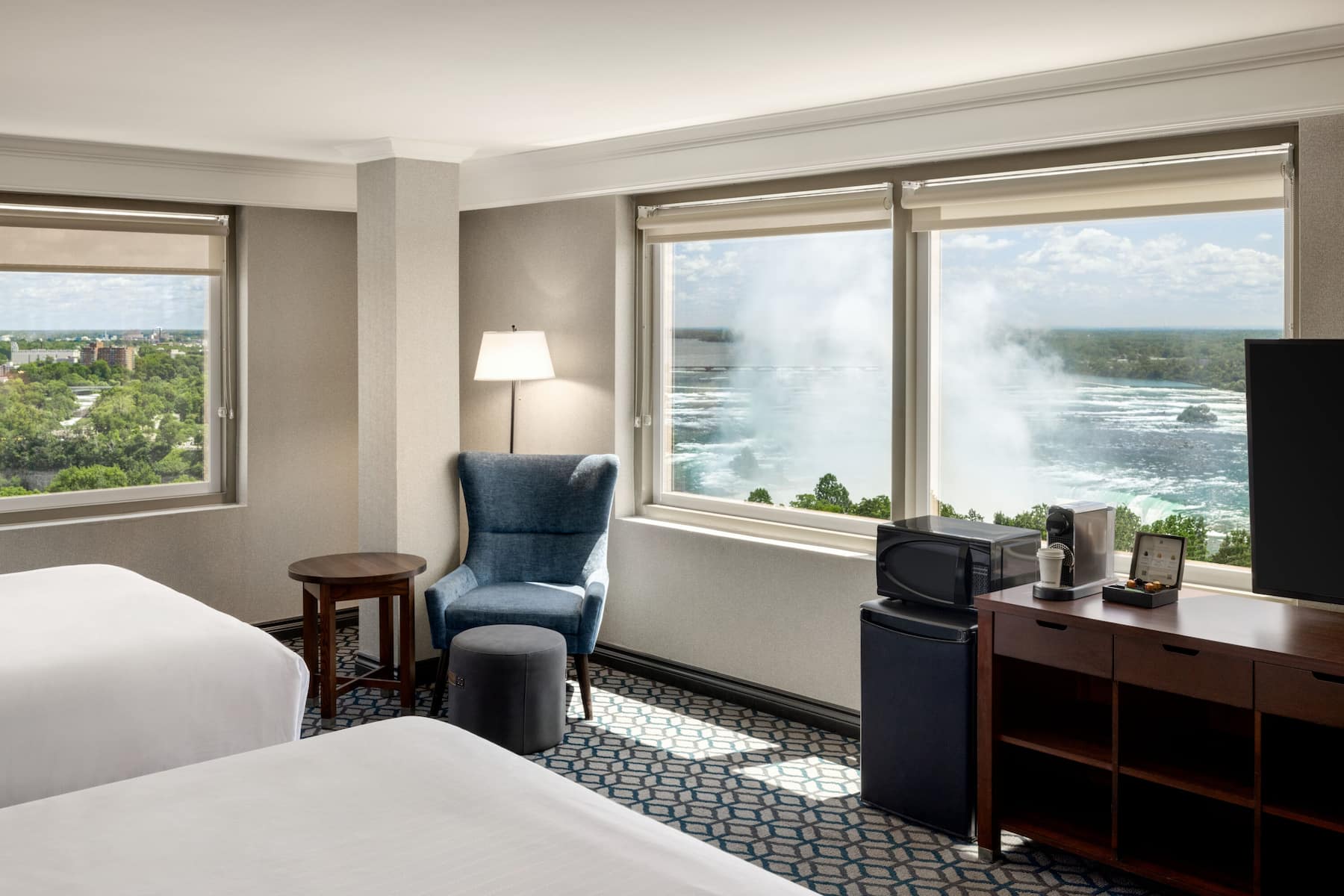 Guest room at the Wyndham Fallsview Hotel in Niagara Falls, Ontario