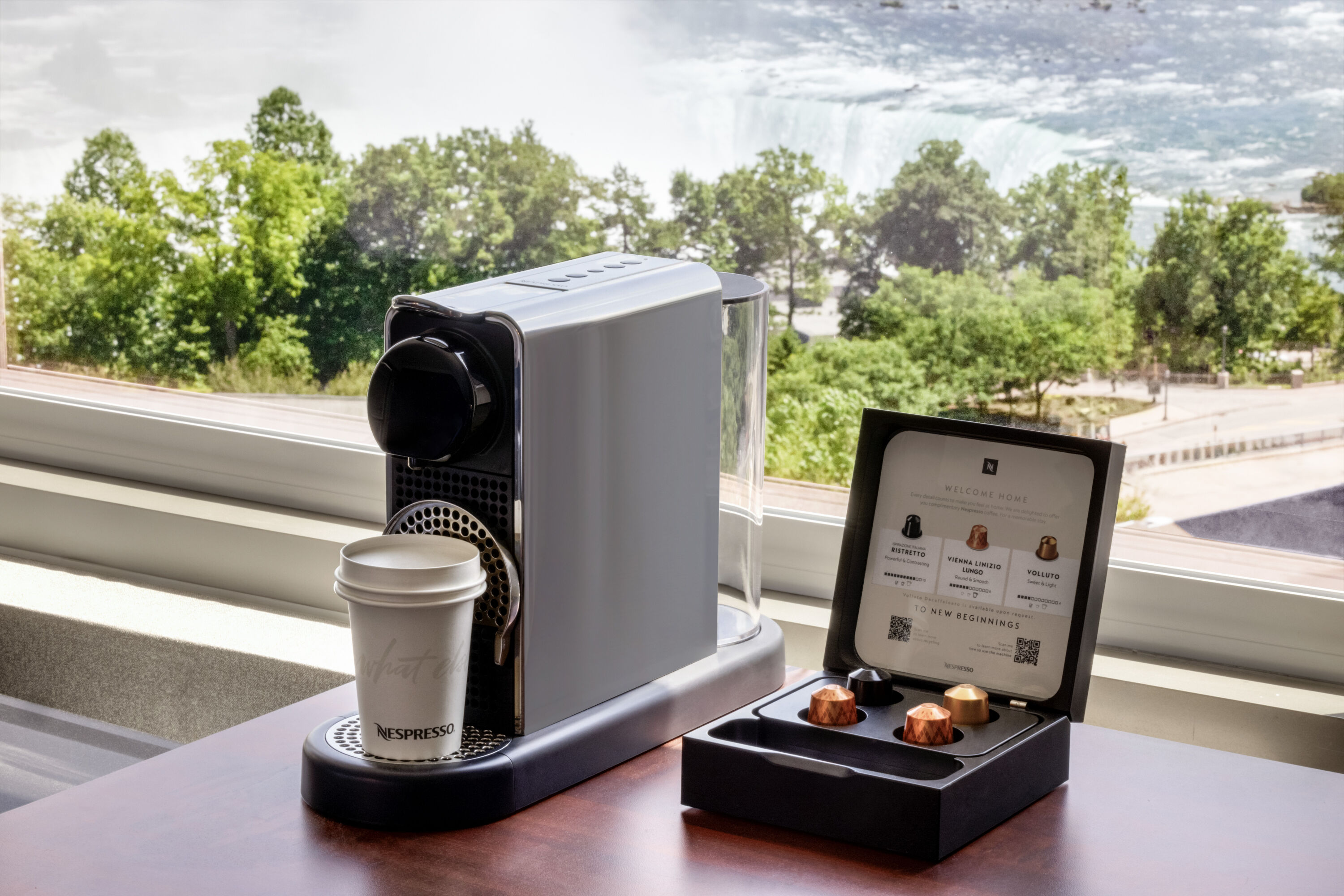 Guest room at the Wyndham Fallsview Hotel in Niagara Falls, Ontario