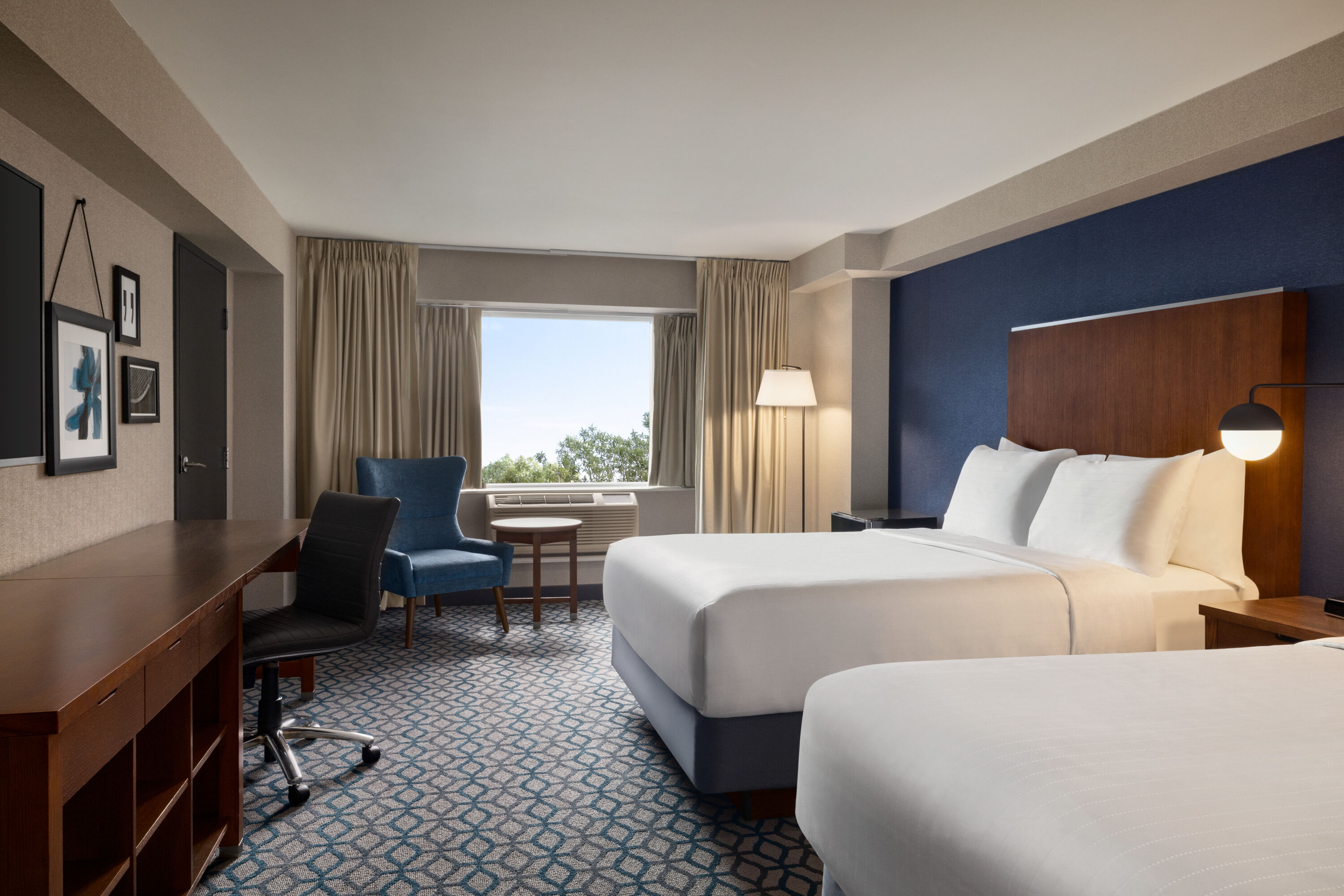 Guest room at the Wyndham Fallsview Hotel in Niagara Falls, Ontario