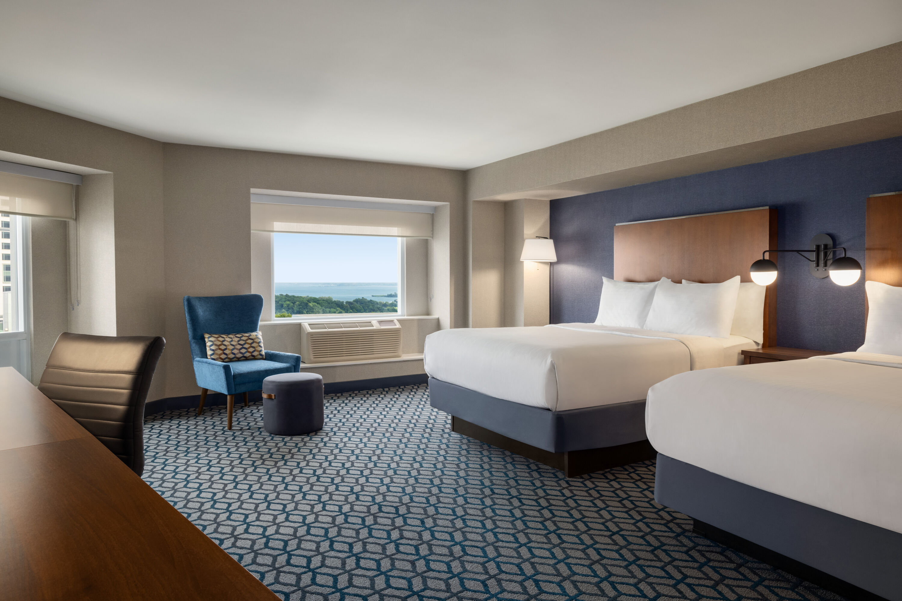 Guest room at the Wyndham Fallsview Hotel in Niagara Falls, Ontario