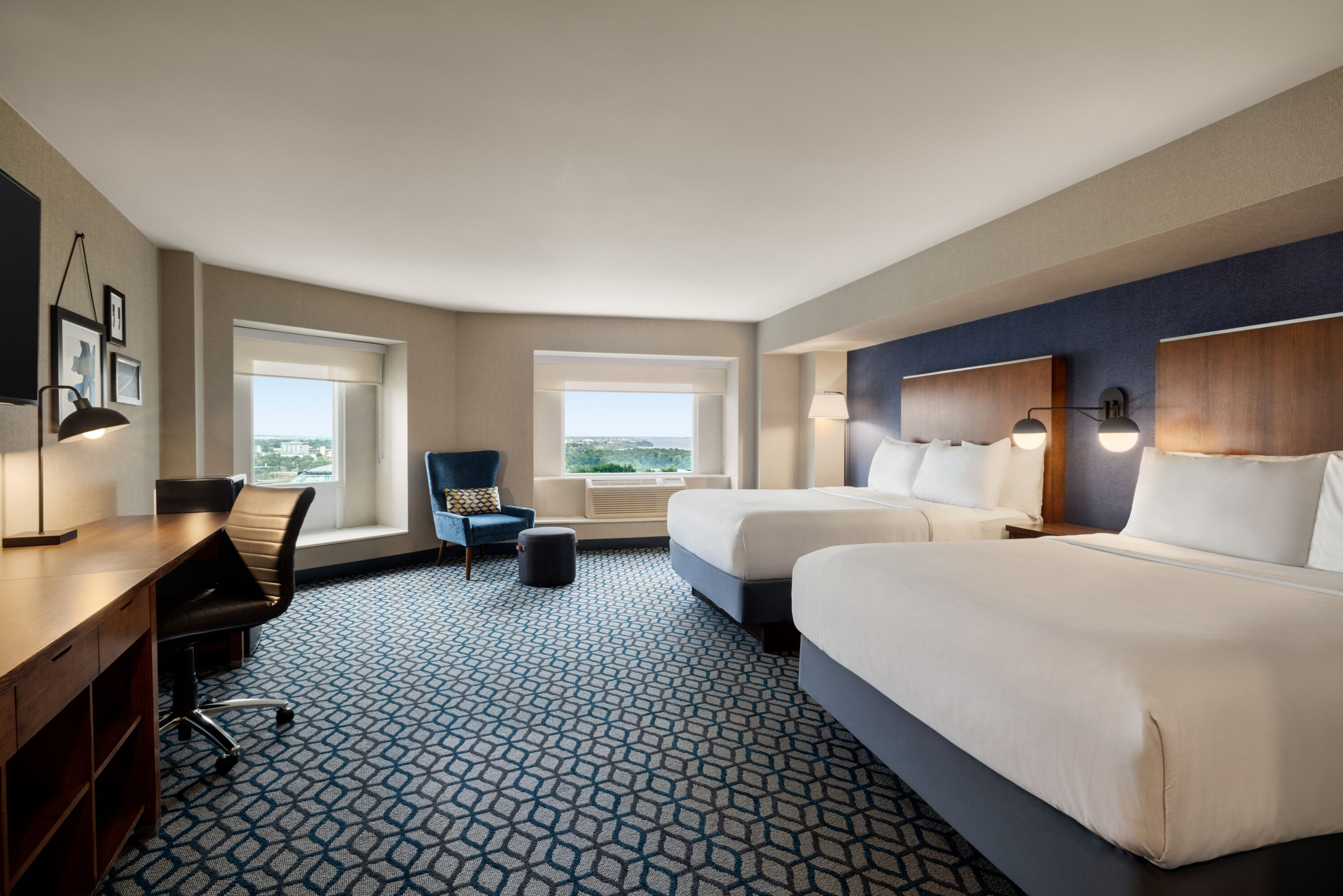 Guest room at the Wyndham Fallsview Hotel in Niagara Falls, Ontario