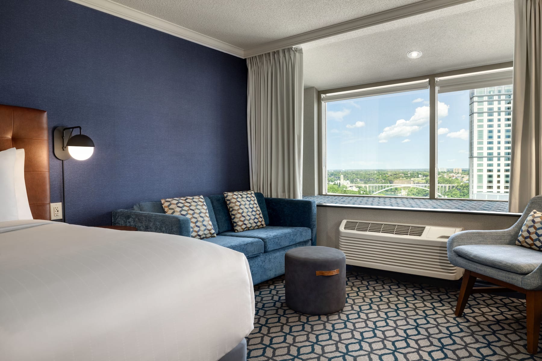 Guest room at the Wyndham Fallsview Hotel in Niagara Falls, Ontario