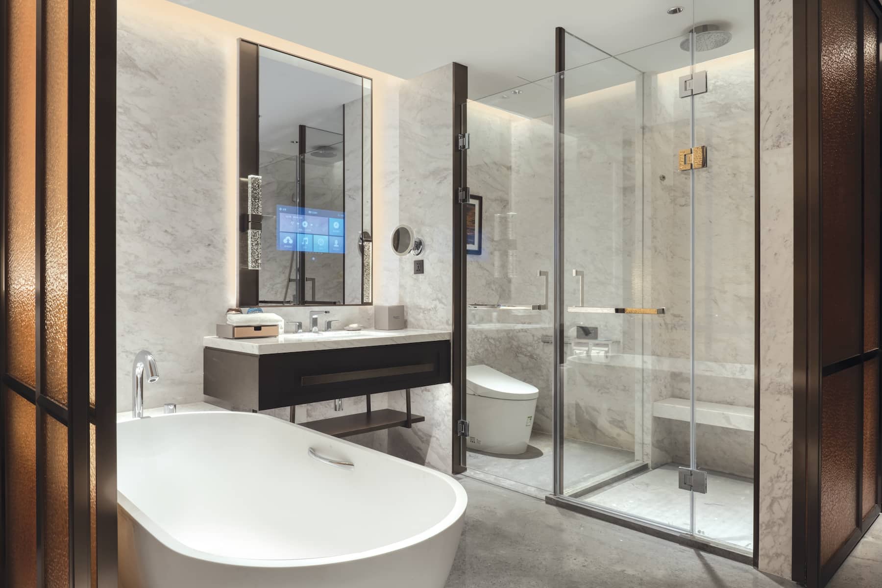 Guest room bath at the Wyndham Xiongan in Baoding, Other than US/Canada